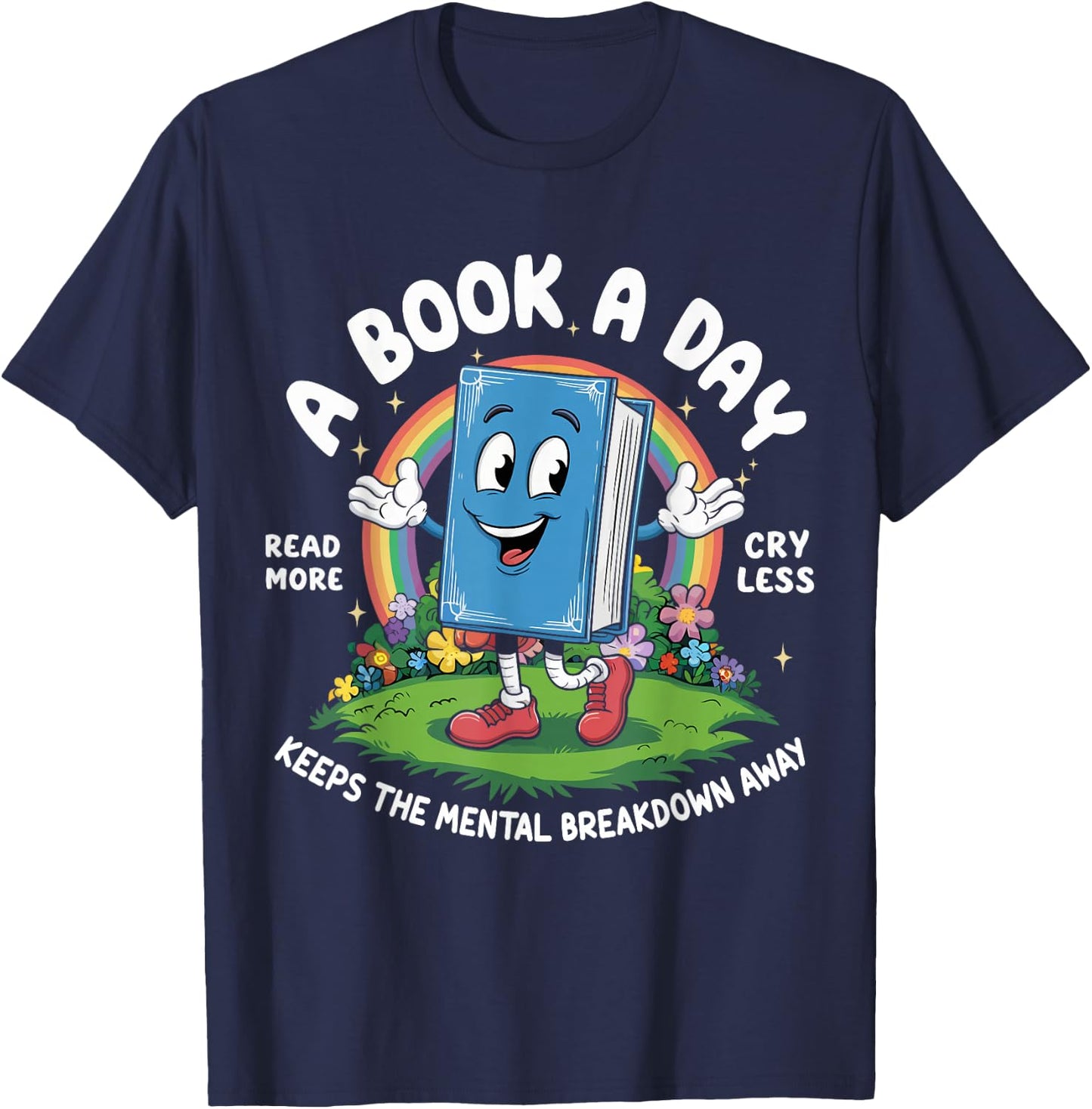 A Book A Day Keeps The Mental Breakdown Away Kids Retro T-Shirt - T-Shirt | Navy