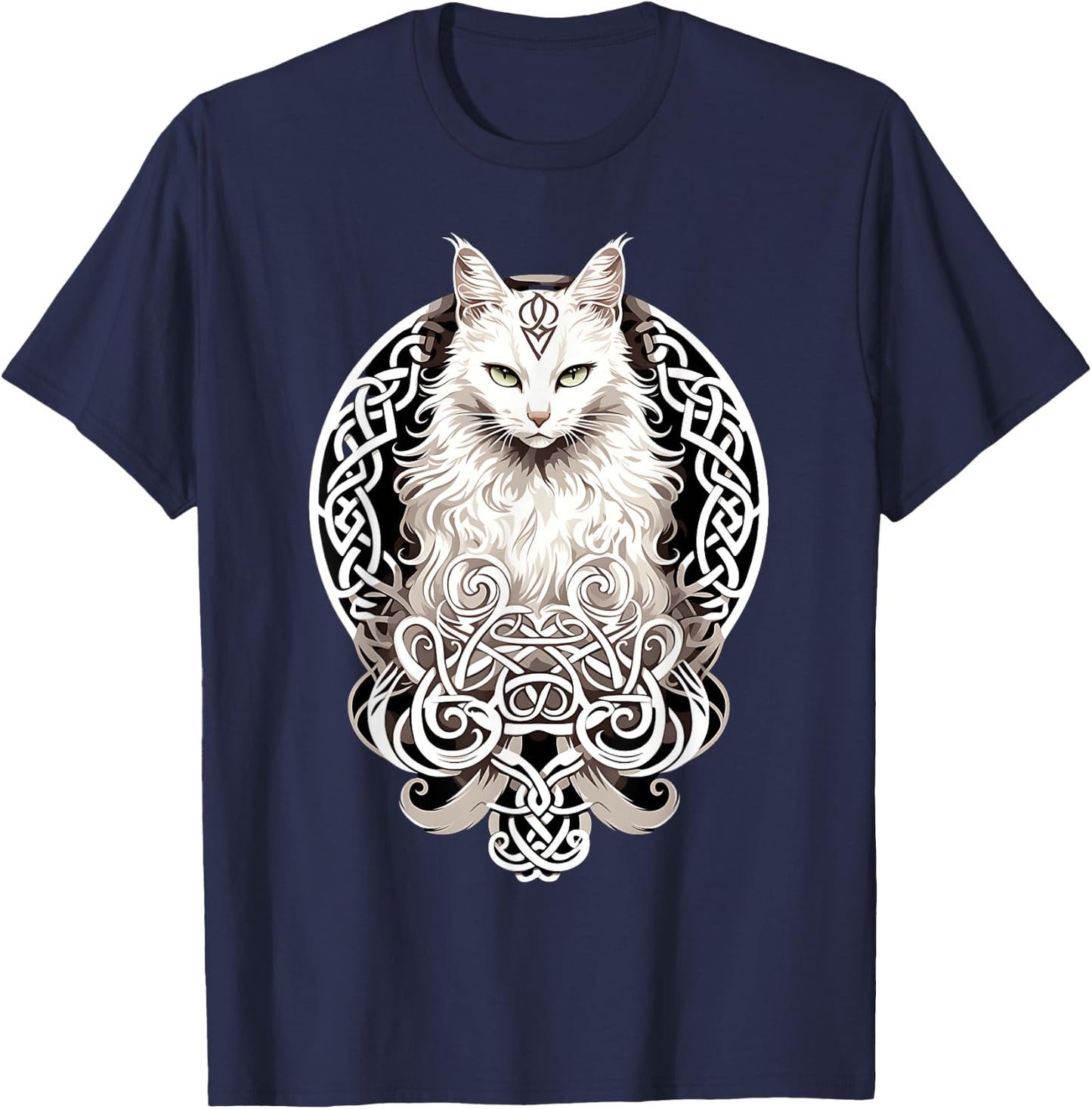 Celtic Cat Knots Wiccan Wicca Animal Pagan Witch Norse Men Women T-Shirt - T-Shirt | Navy