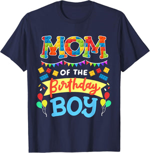 Mom of the Birthday Boy Building Blocks Bricks Family Women T-Shirt - T-Shirt | Navy