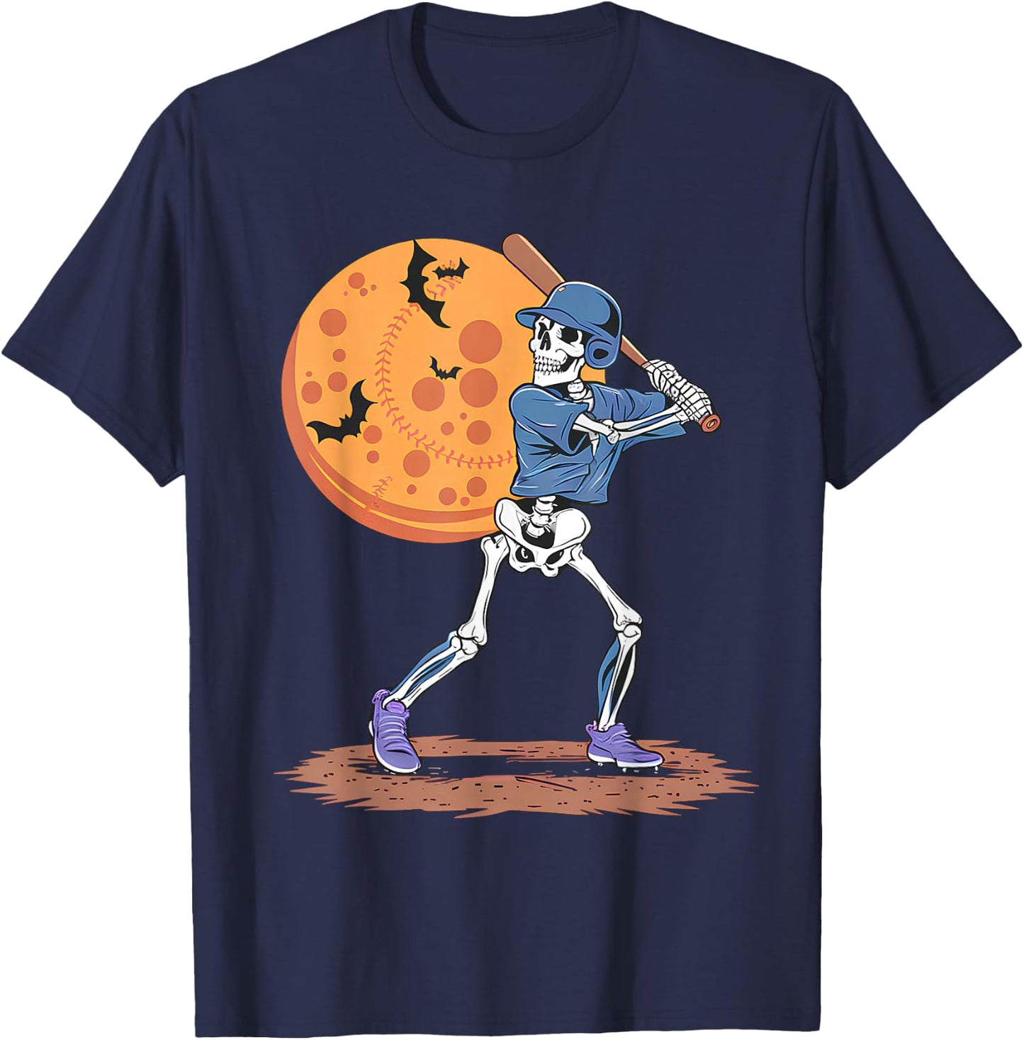 Baseball Skeleton Halloween Player Catcher Pitcher Boys T-Shirt - T-Shirt | Navy
