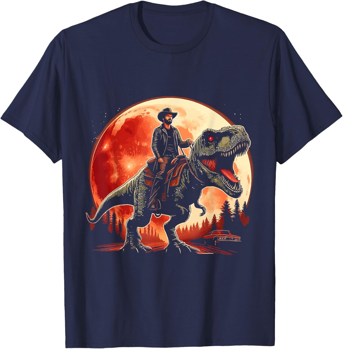 Cowboy Riding Dinosaur T Rex T-Shirt - T-Shirt | Navy