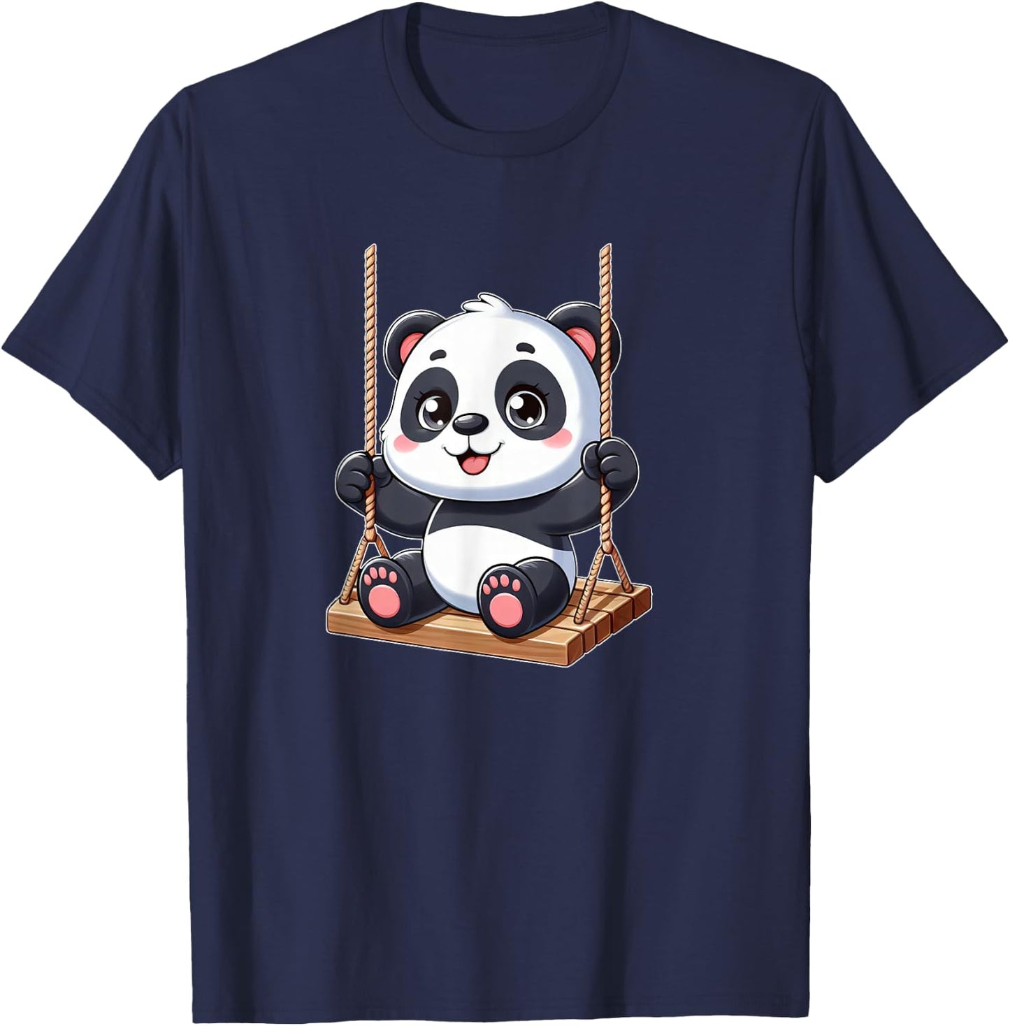 Cute Panda on Swing Playground Fun T-Shirt - T-Shirt | Navy