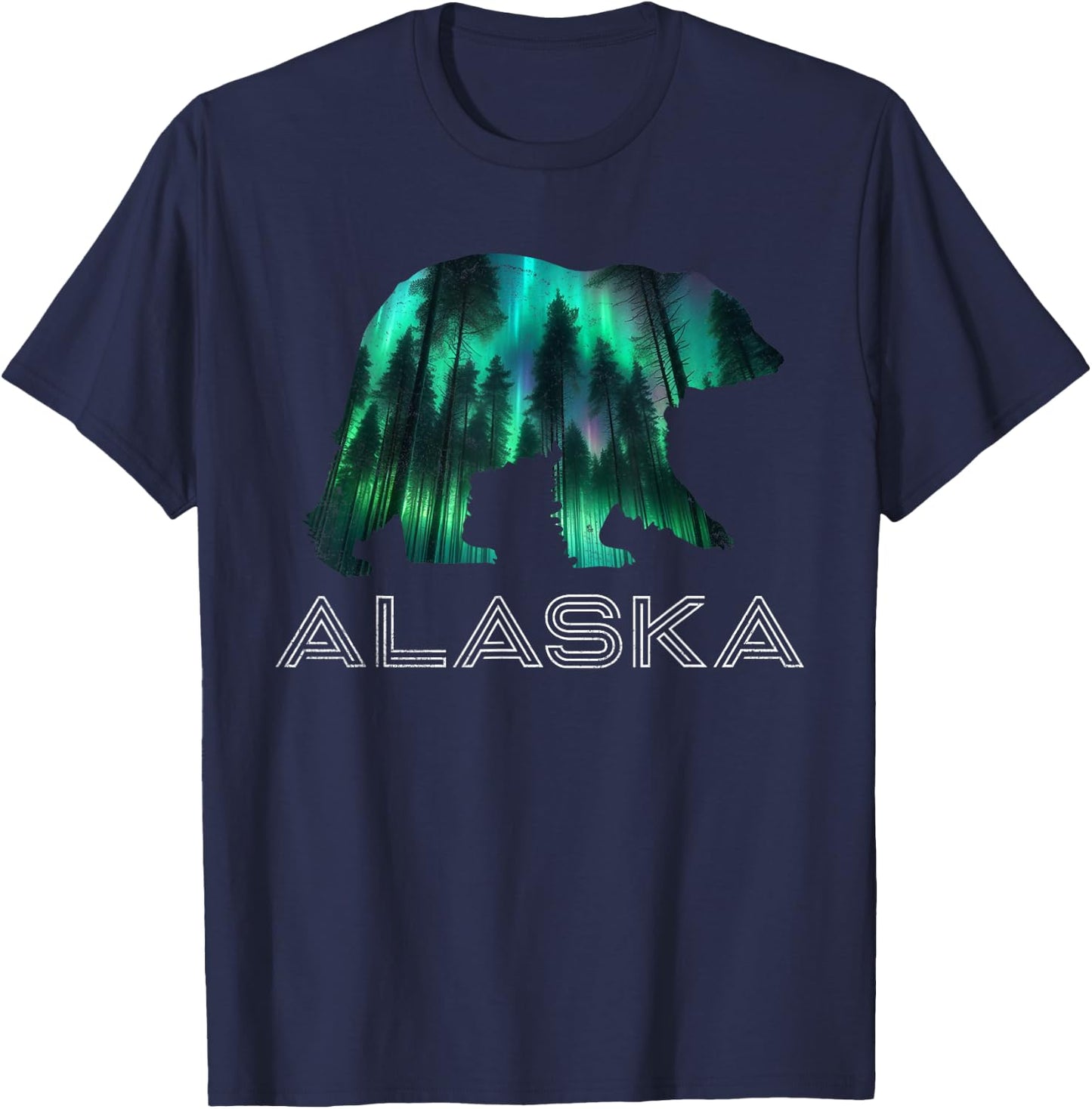 Alaskan Grizzly Bear Alaska Northern Lights Souvenir T-Shirt - T-Shirt | Navy