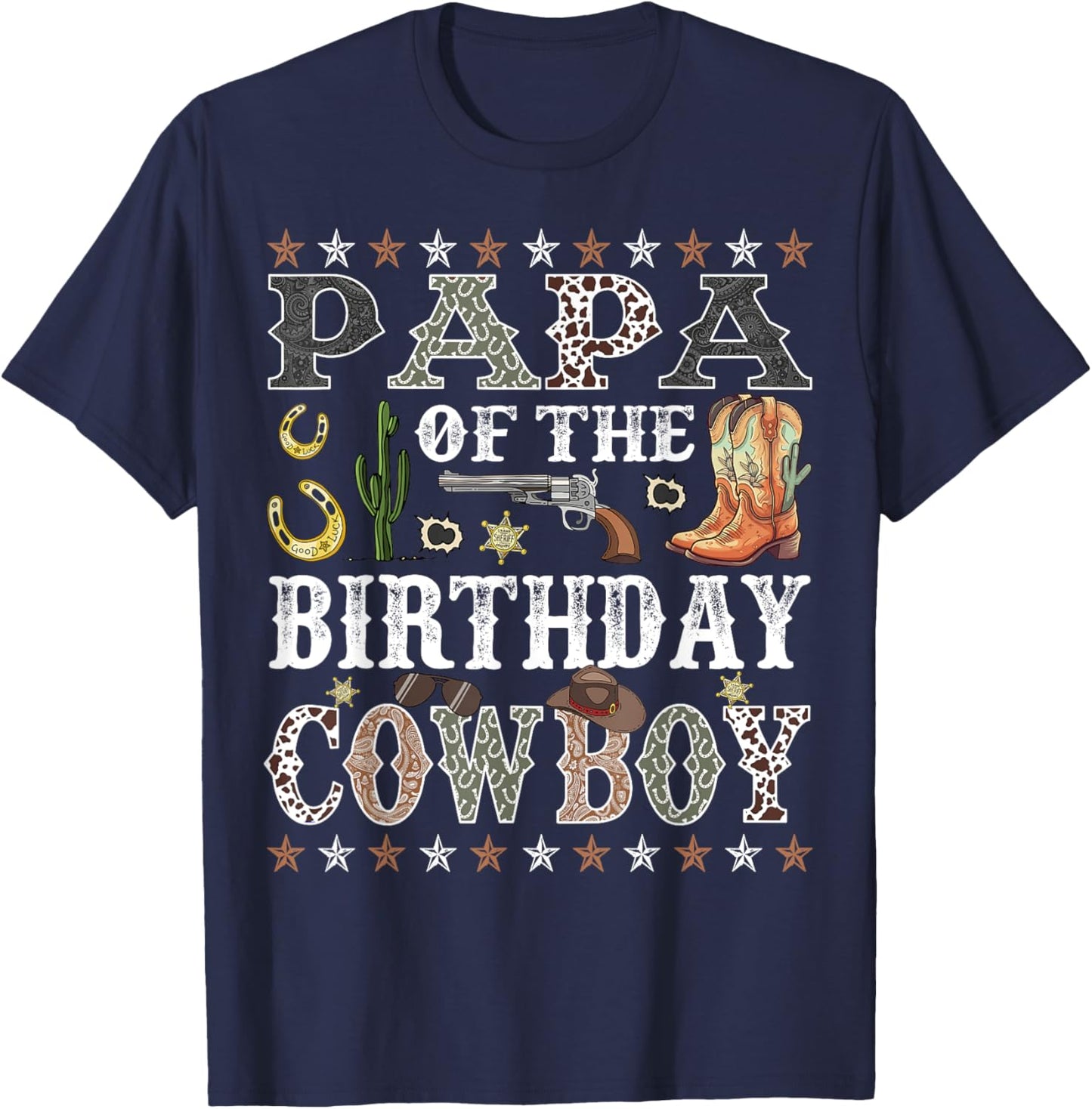 Papa Of The Birthday Cowboy Rodeo Papa T-Shirt - T-Shirt | Navy
