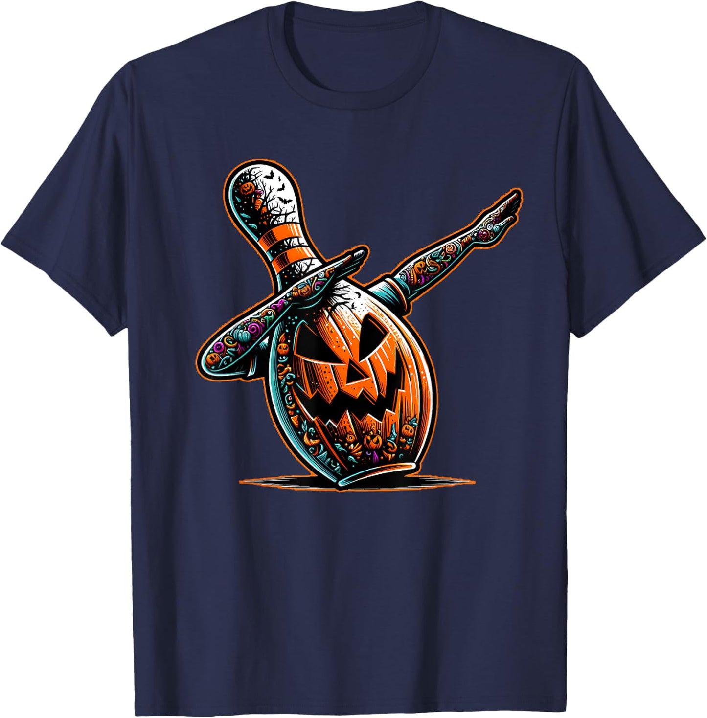 Dabbing Bowling Pin Bowler Jack O Lantern Spooky Halloween T-Shirt - T-Shirt | Navy