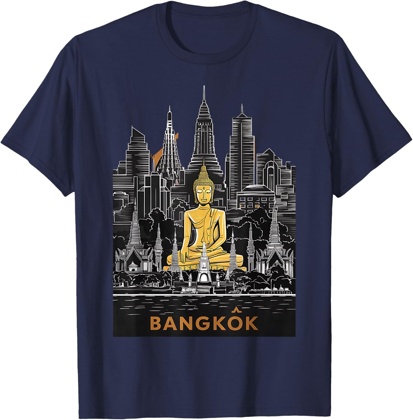 Signature Bangkok City Skyline Thailand Buddha Souvenir T-Shirt - T-Shirt | Navy