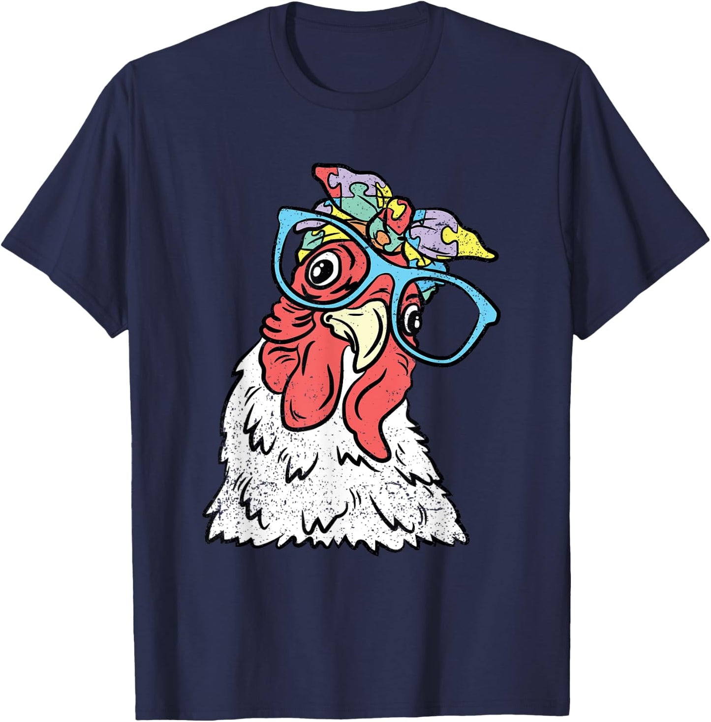 Chicken Puzzle Piece Autism Awareness Autistic Warrior T-Shirt - T-Shirt | Navy
