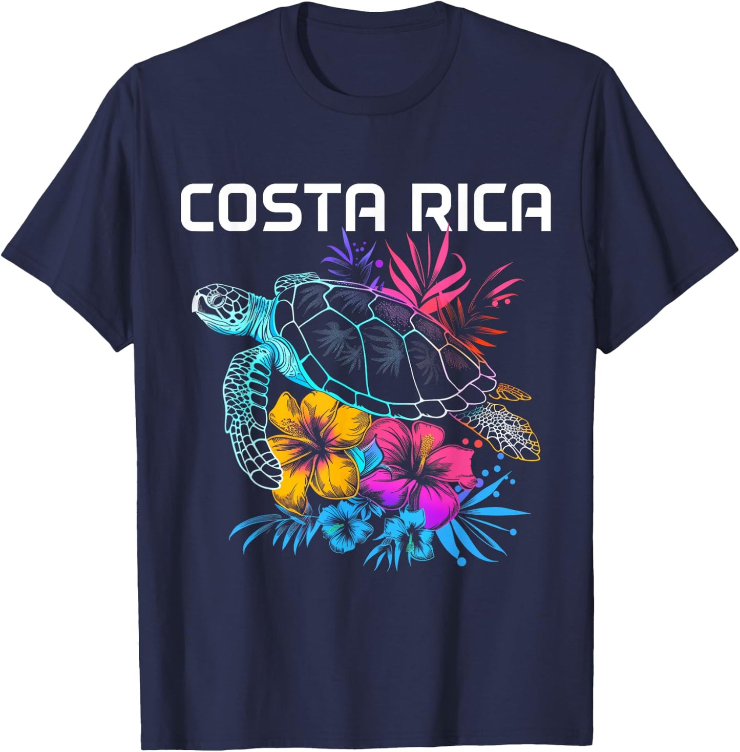 Costa Rica Sea Turtle Flowers Scuba Diving Surfer Souvenir T-Shirt - T-Shirt | Navy