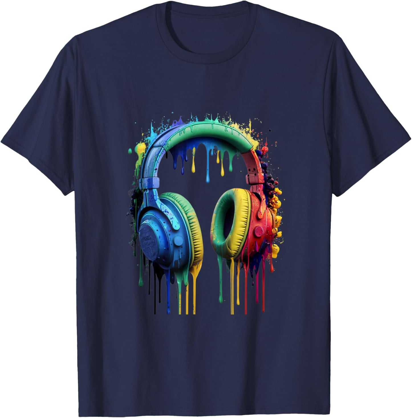 Gamer Headphones Paint Splash Music Lover DJ T-Shirt - T-Shirt | Navy
