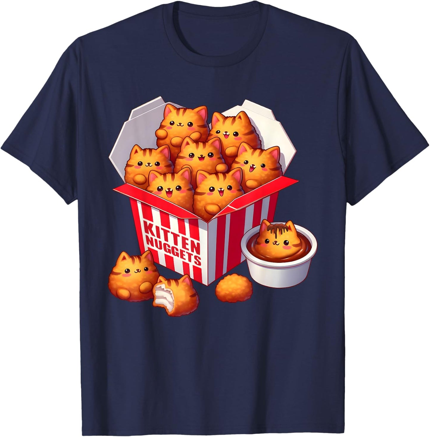 Kitten Nuggets Funny Cats and Chicken Nuggets Lover T-Shirt - T-Shirt | Navy