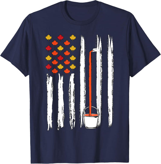 Maple Tapping Flag Sugaring National Maple Syrup Day T-Shirt - T-Shirt | Navy