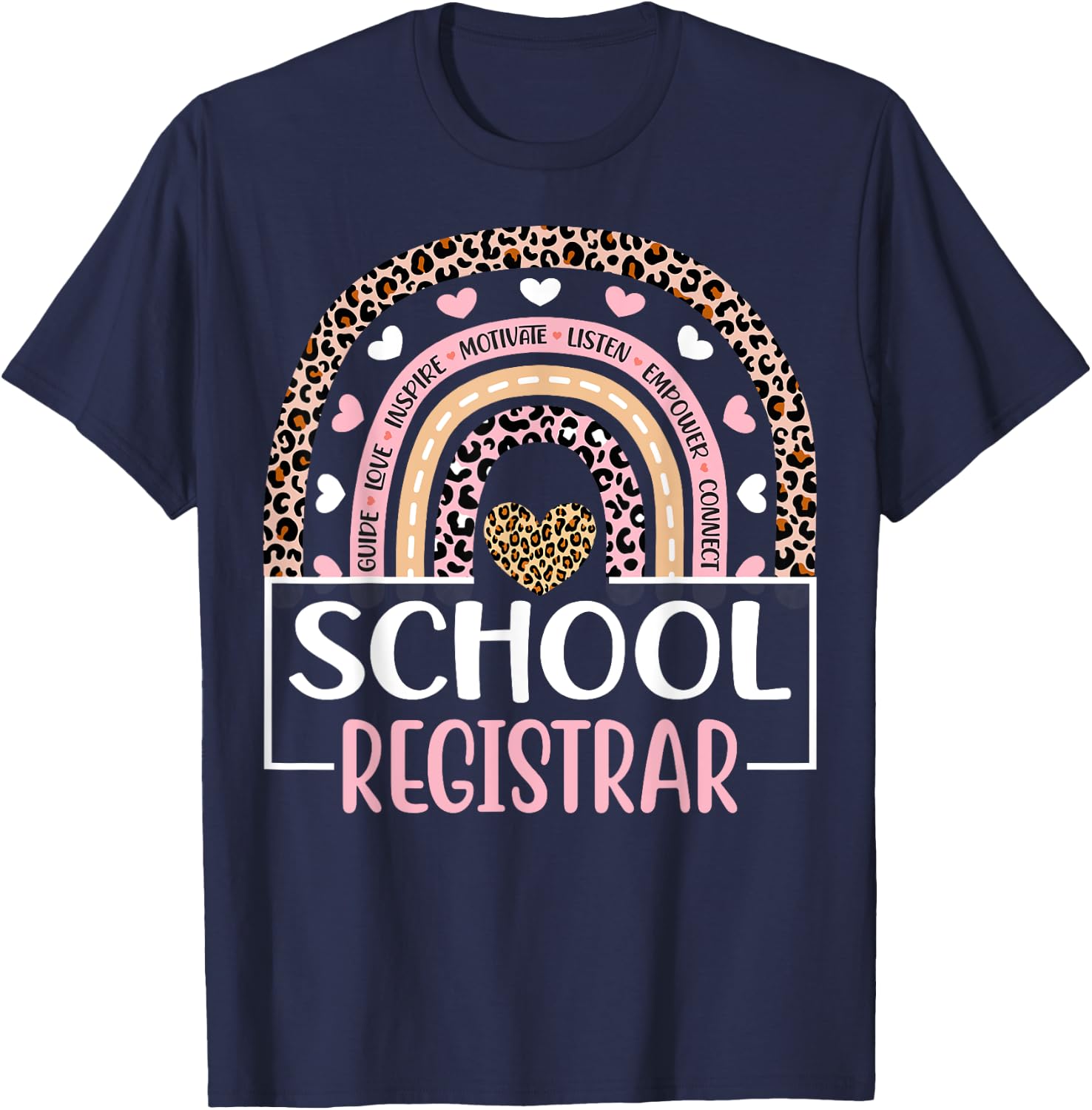 Funny School Registrar Rainbow Leopard Print Registrar T-Shirt - T-Shirt | Navy