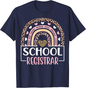 Funny School Registrar Rainbow Leopard Print Registrar T-Shirt - T-Shirt | Navy