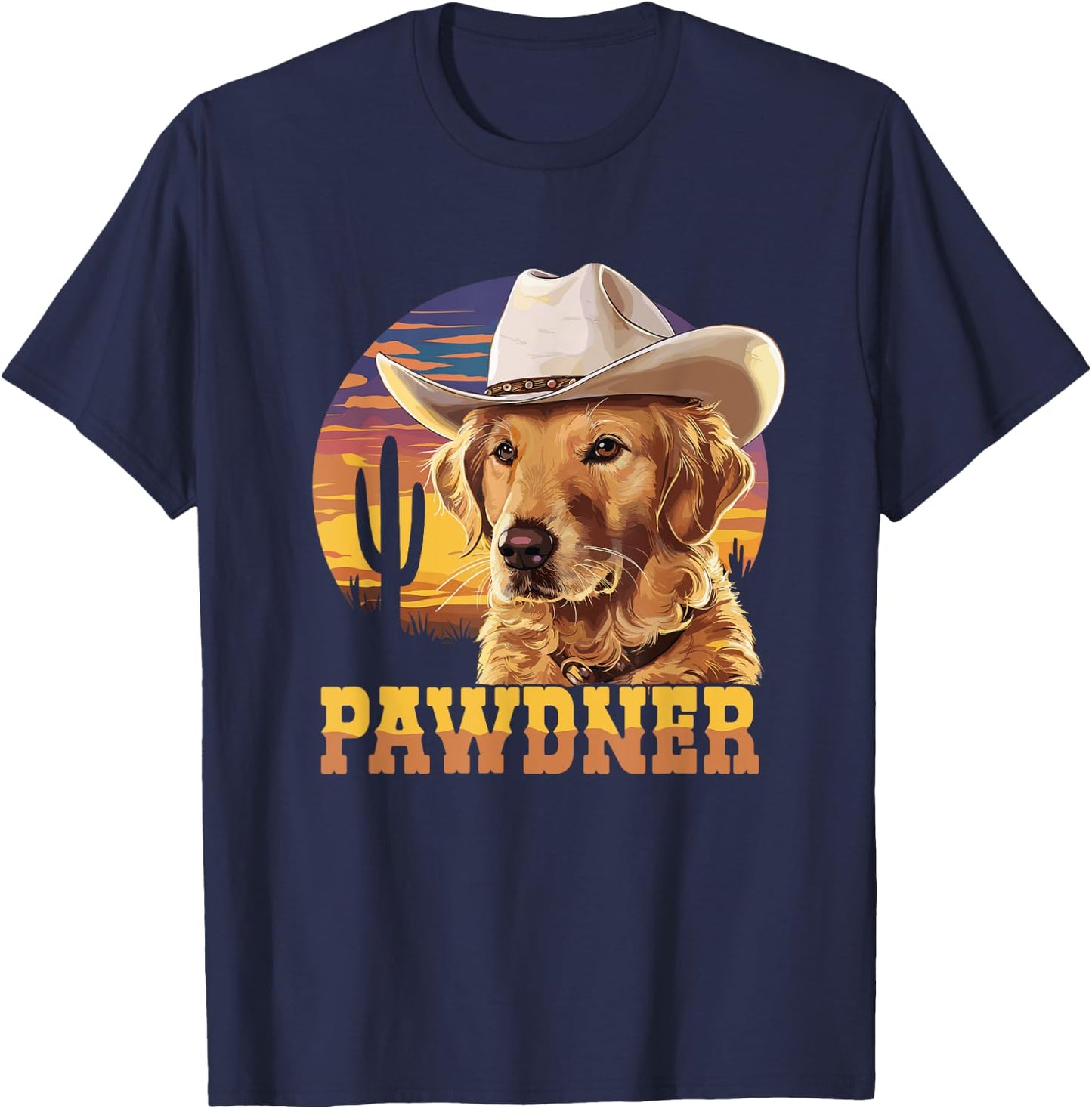 Pawdner Western Sunset Golden Retriever Cowboy Hat Dog Mom T-Shirt - T-Shirt | Navy