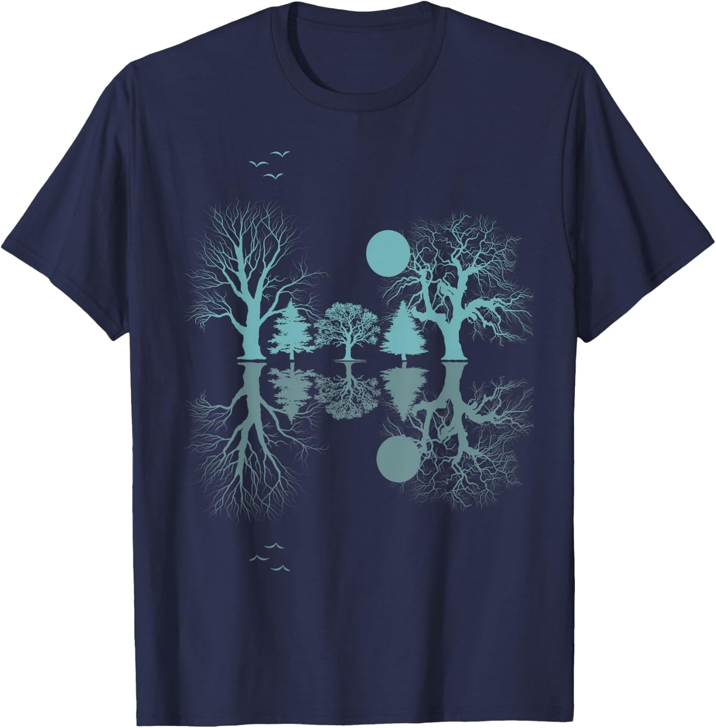 Wildlife Trees Outdoors Nature Retro Forest Vintage Graphic T-Shirt - T-Shirt | Navy