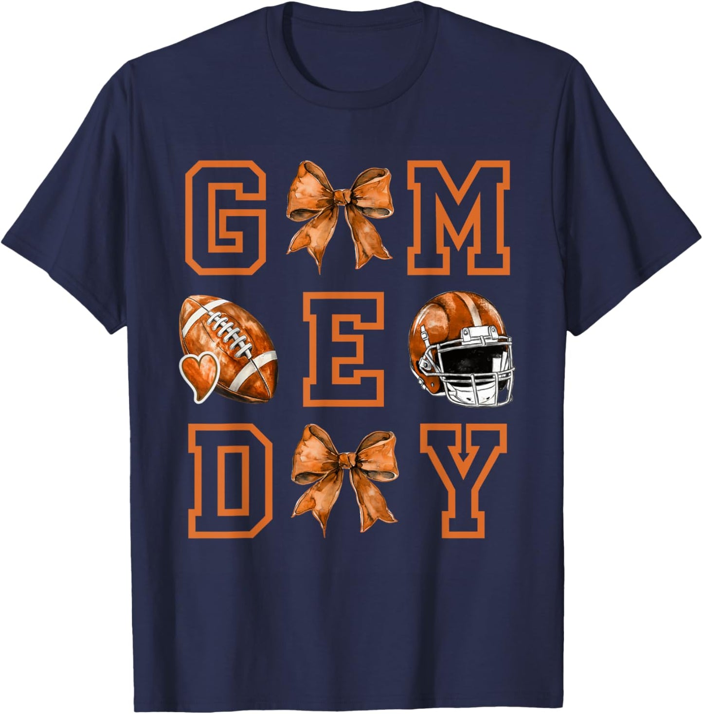 Autumn Coquette Bow Game Day American Football Player Coach T-Shirt - T-Shirt | Navy
