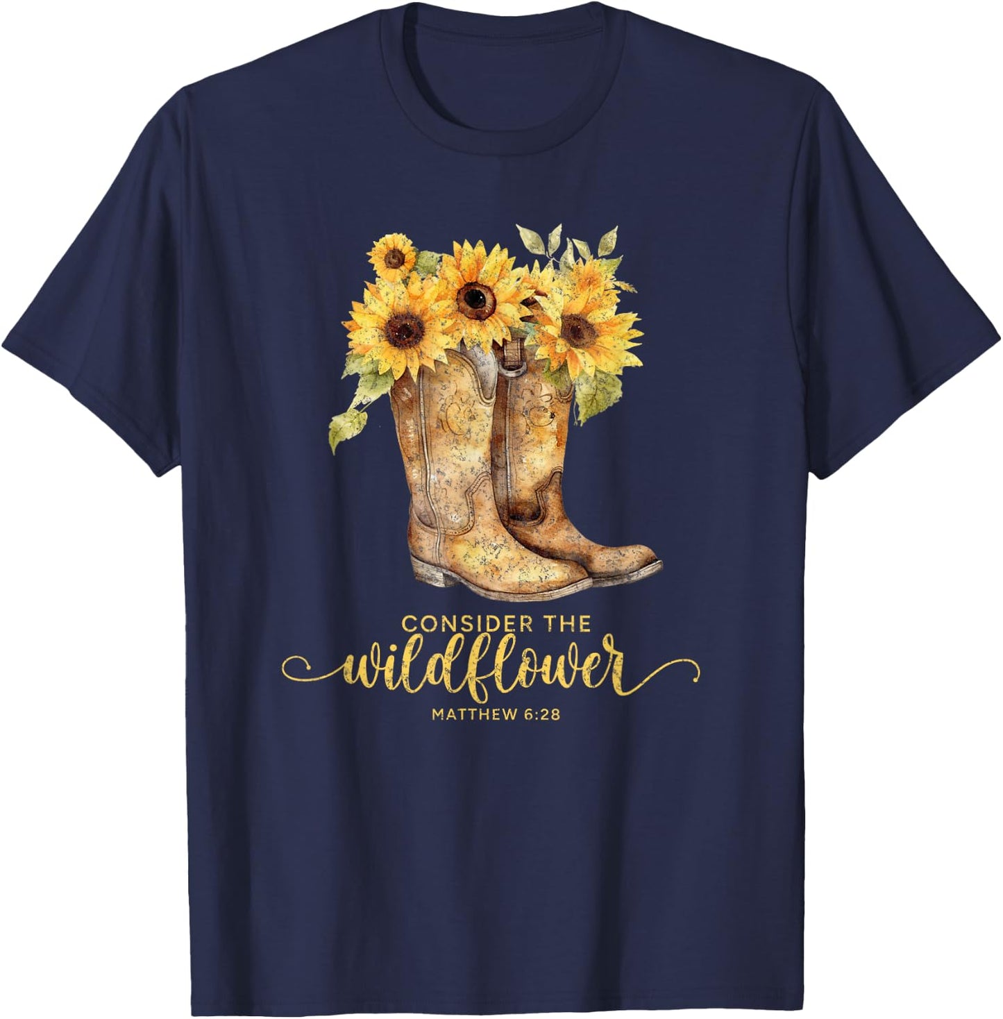 Christian Cowgirl Western Cowboy Sunflower Boots T-Shirt - T-Shirt | Navy