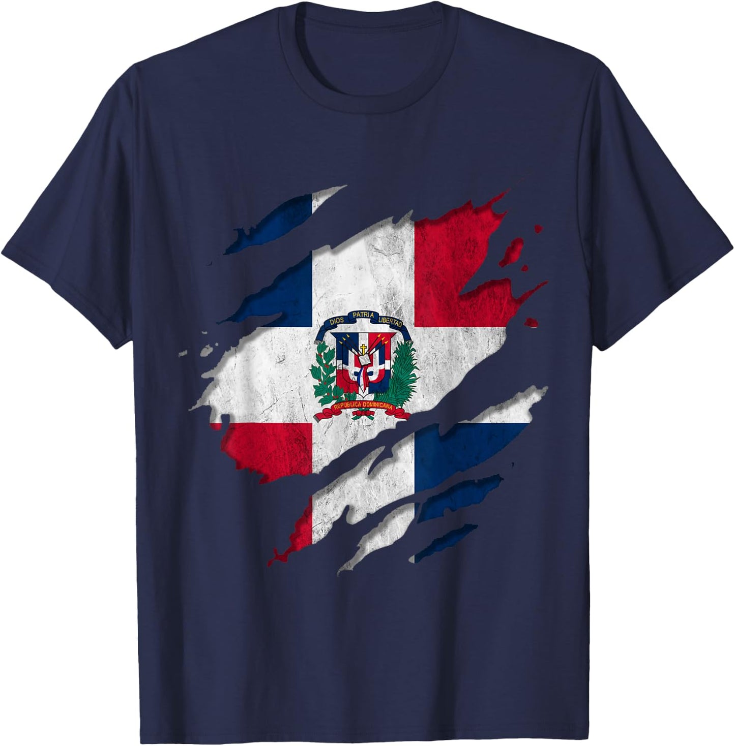 Coat of Arms Republica Dominicana Rip Reveal Dominican Flag T-Shirt - T-Shirt | Navy