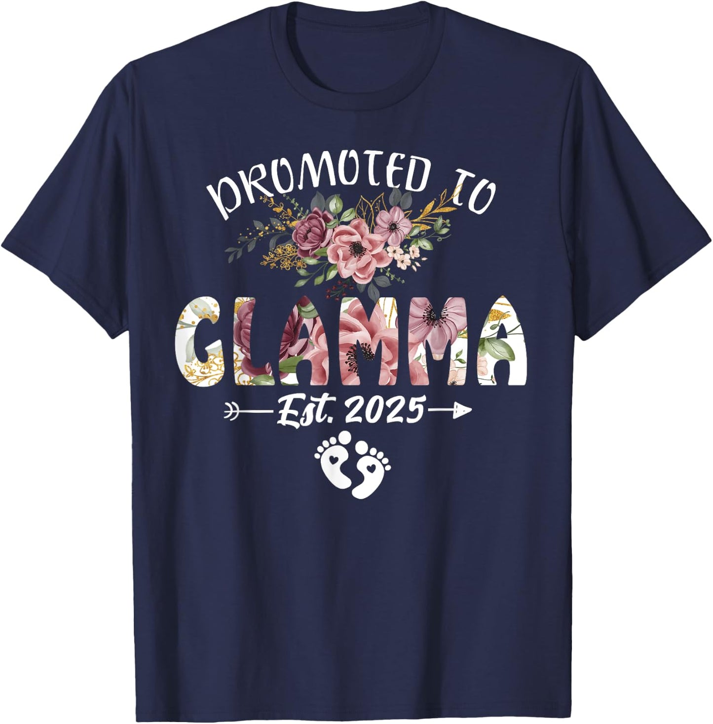 Promoted to Glamma Est 2025 Flower T-Shirt - T-Shirt | Navy