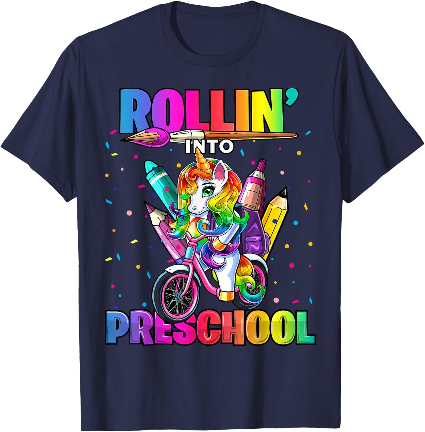 Preschool Unicorn Back to School First Day of School Girls T-Shirt - T-Shirt | Navy