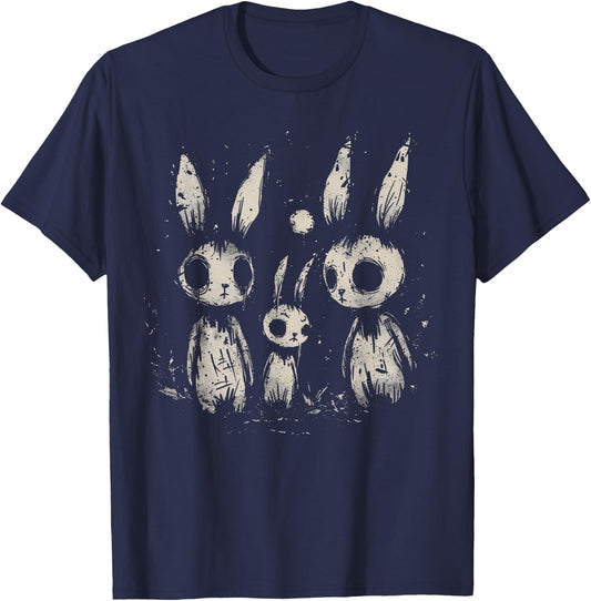 Creepy Cute Bunny Rabbits Horror Goth Grunge Alt Aesthetic T-Shirt - T-Shirt | Navy