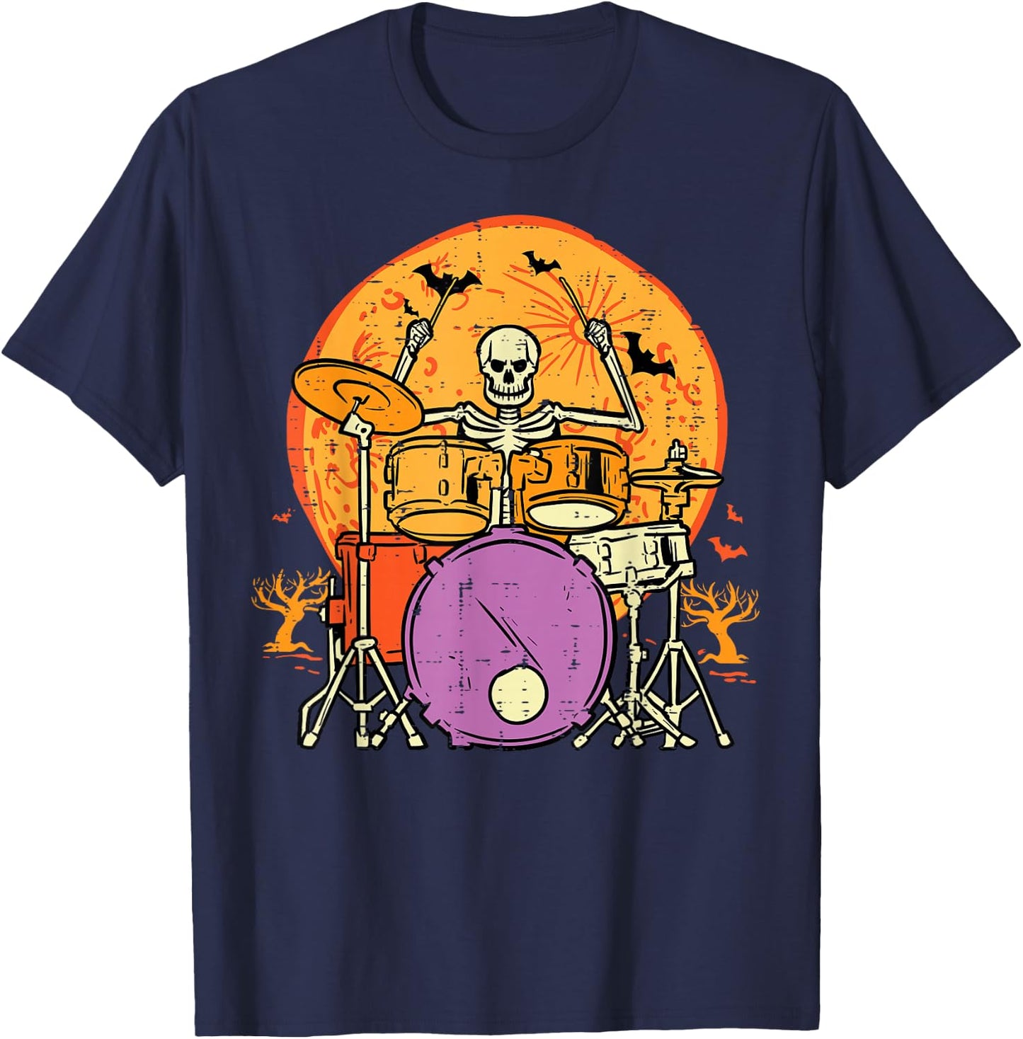 Halloween Skeleton Drummer Costume Rock Rocker Men Boys Kids T-Shirt - T-Shirt | Navy