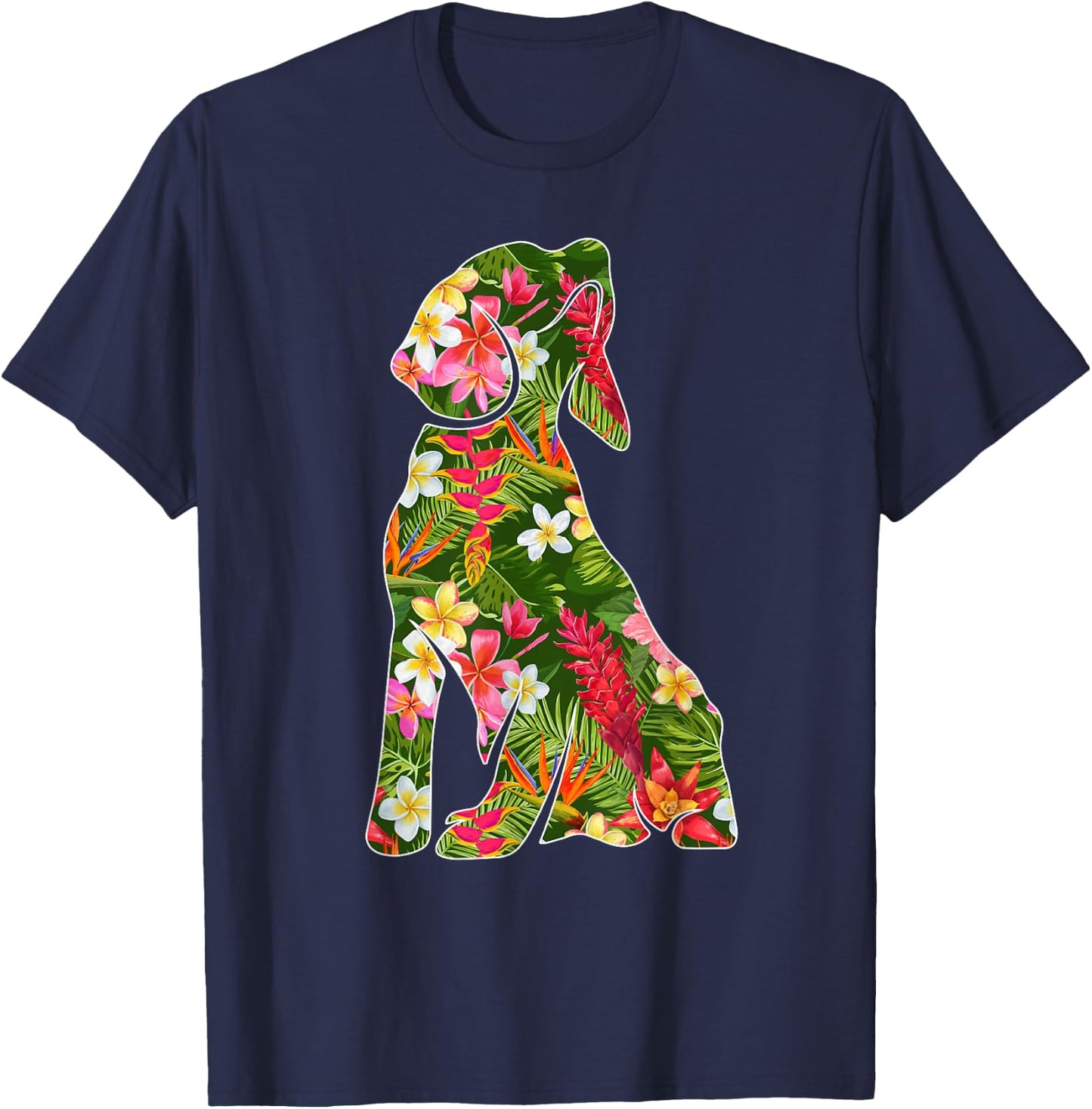 Funny Silhouette Of Beagle Dog Hawaiian Floral Summer Vibes Women Kids T-Shirt - T-Shirt | Navy