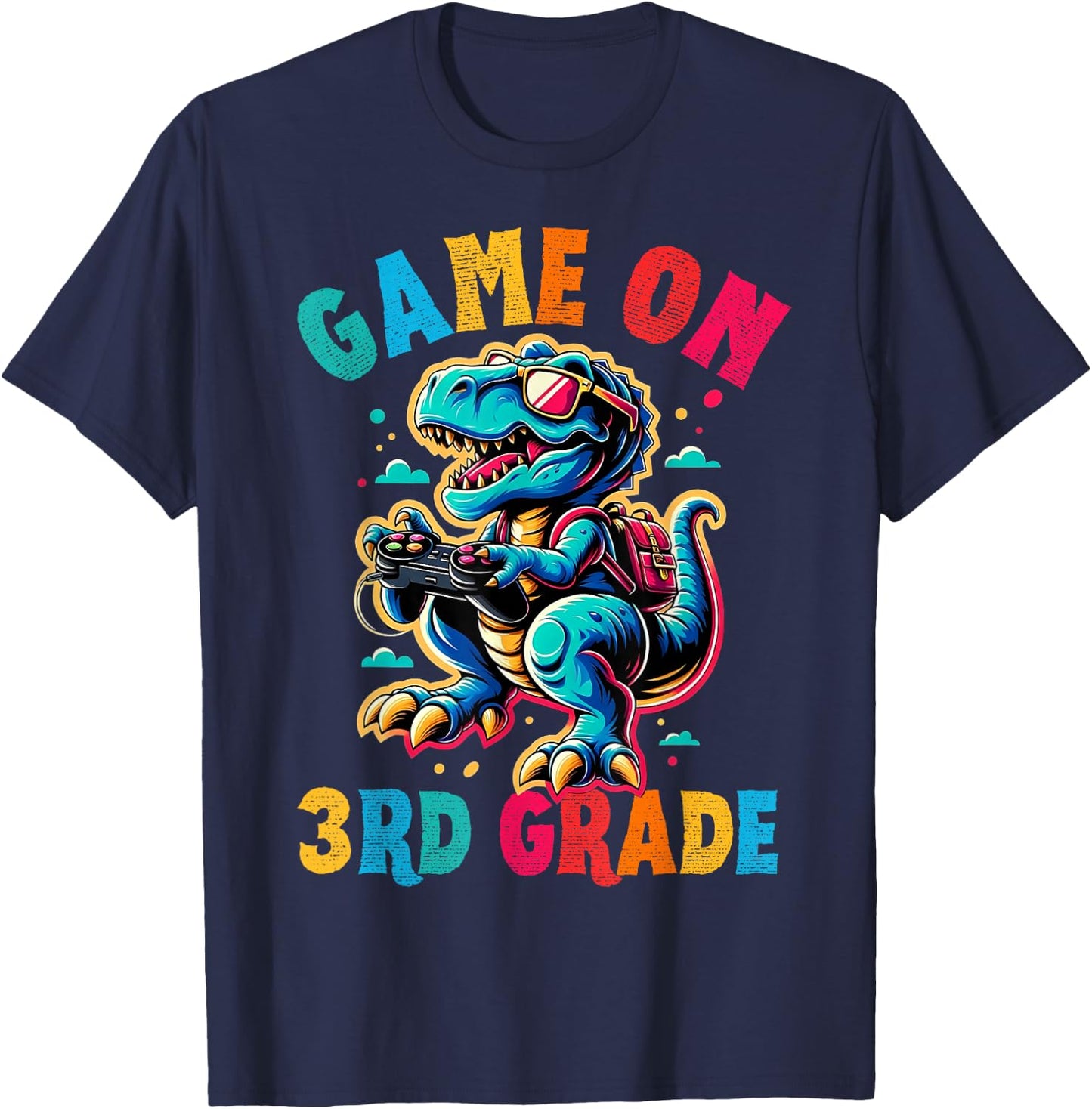 Dinosaur video games back to School 3rd grade boys Game on T-Shirt - T-Shirt | Navy