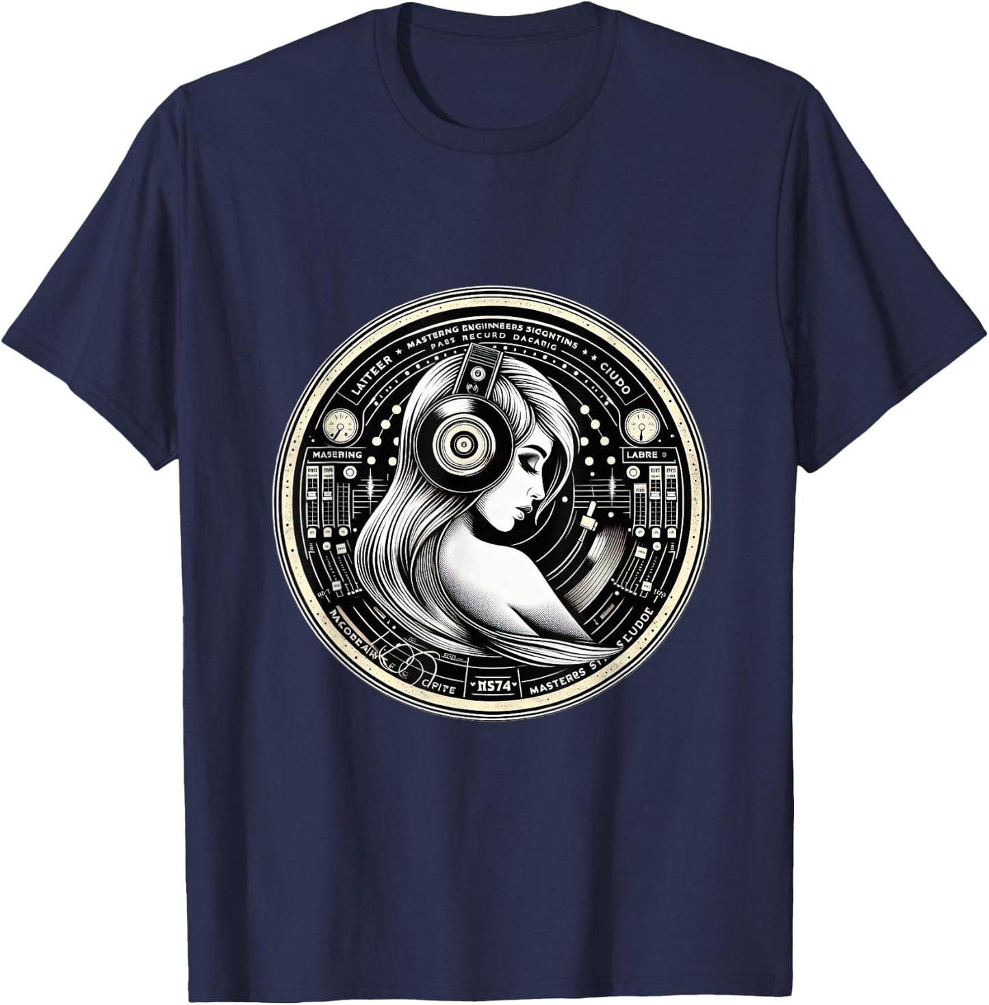 Vinyl Record Beautiful Woman Headphones T-Shirt - T-Shirt | Navy