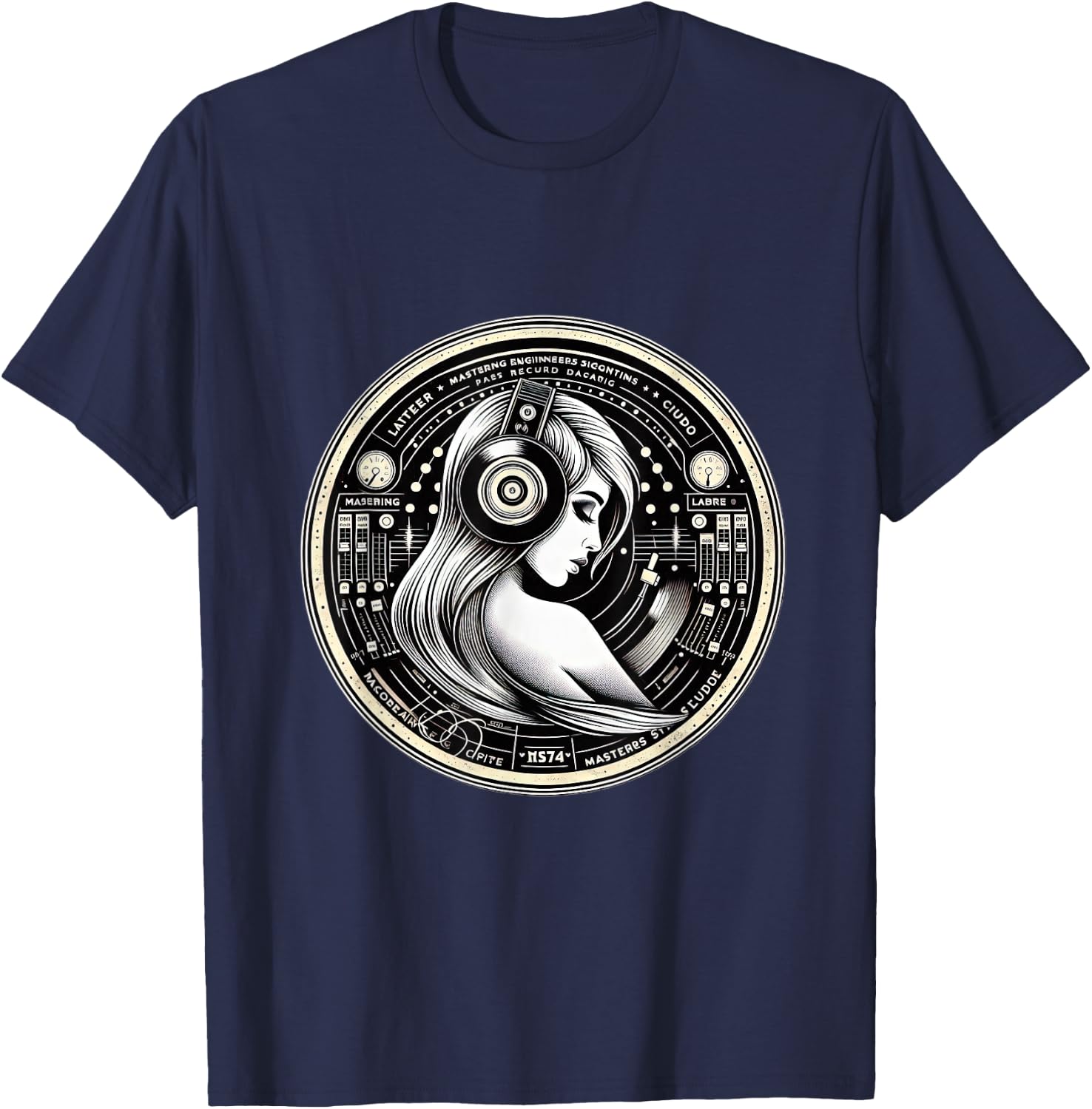 Vinyl Record Beautiful Woman Headphones T-Shirt - T-Shirt | Navy