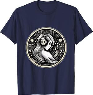 Vinyl Record Beautiful Woman Headphones T-Shirt - T-Shirt | Navy