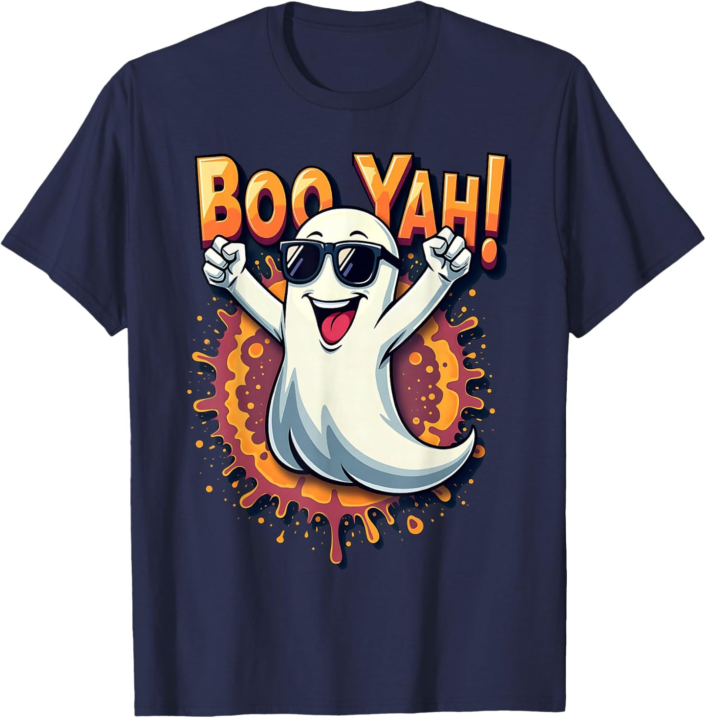 Funny Cool Boo Yah Booyah Rocking Ghost Spooky Boo Halloween T-Shirt - T-Shirt | Navy