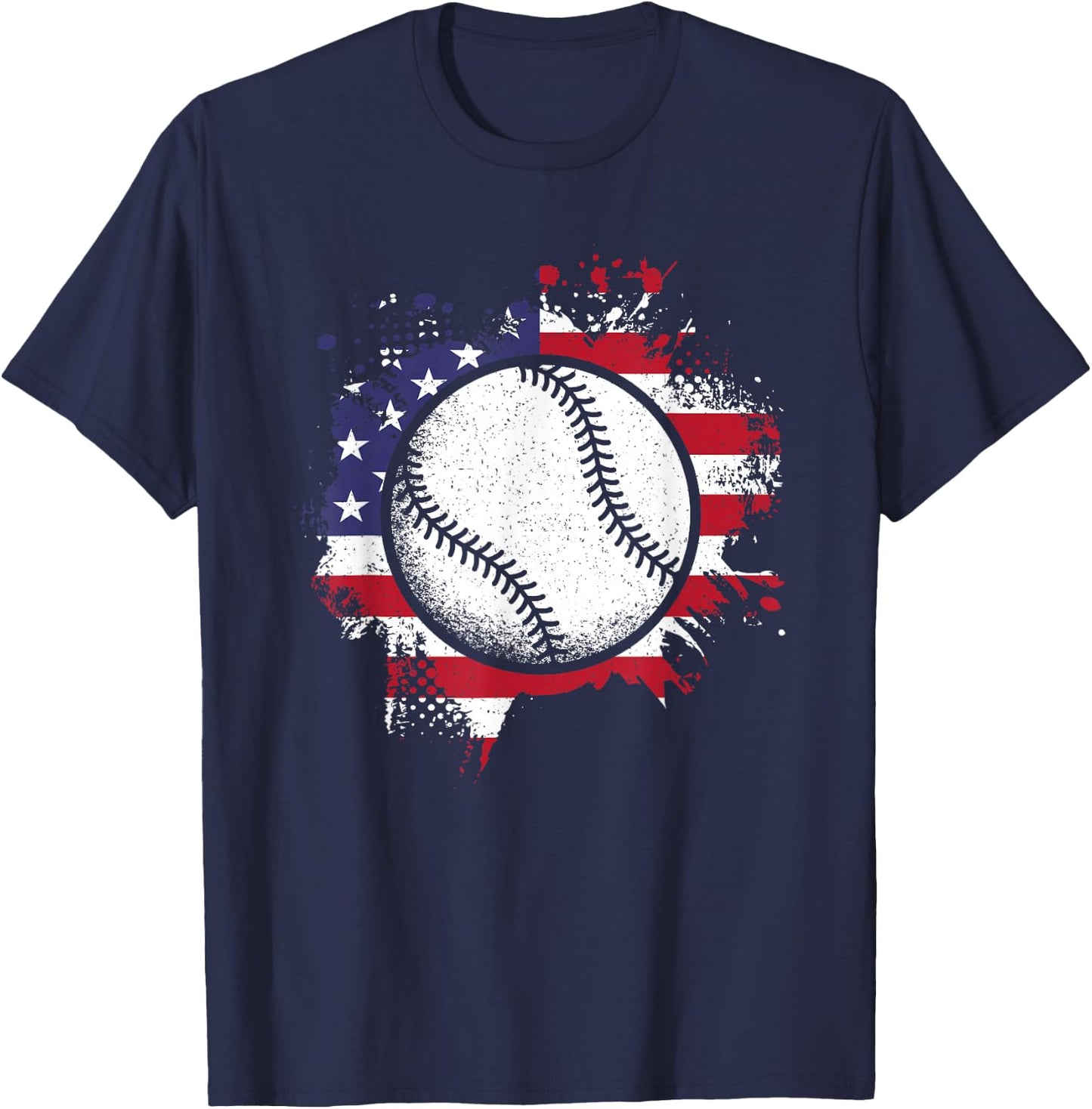 Baseball American Flag Vintage Baseball Lover Men Women Kids T-Shirt - T-Shirt | Navy