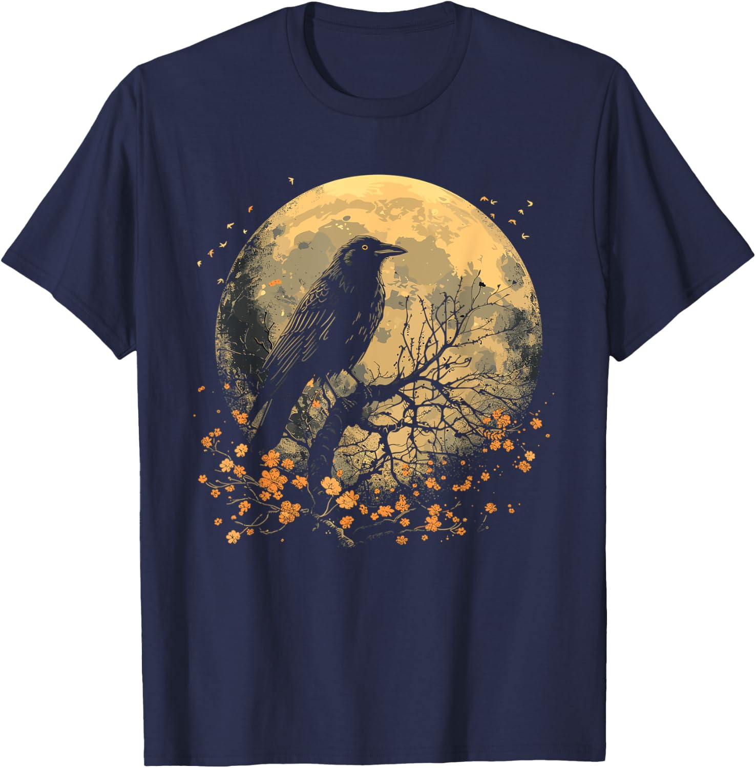 Black Raven Nature Art Crow Moon T-Shirt - T-Shirt | Navy
