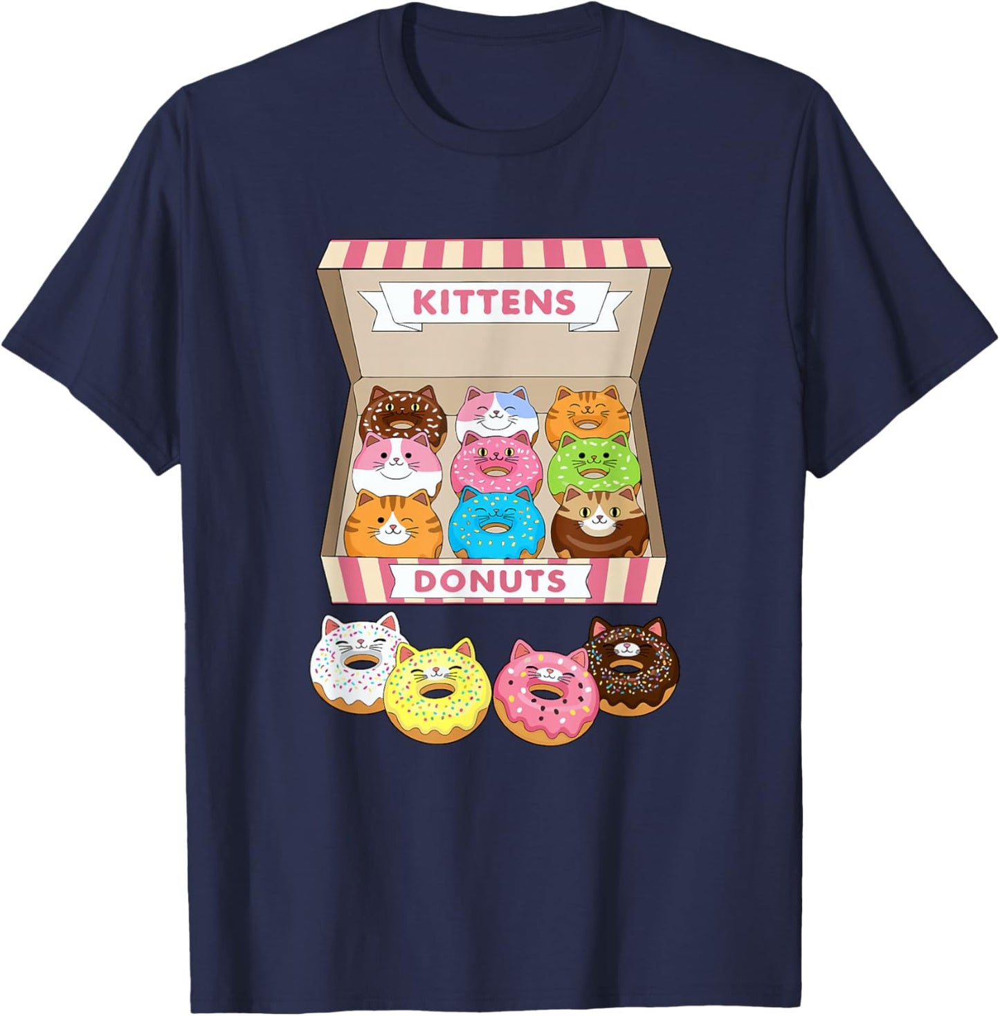 Kittens Donuts Pastry Cat Lover Cute Doughnut Cats Kitten T-Shirt - T-Shirt | Navy