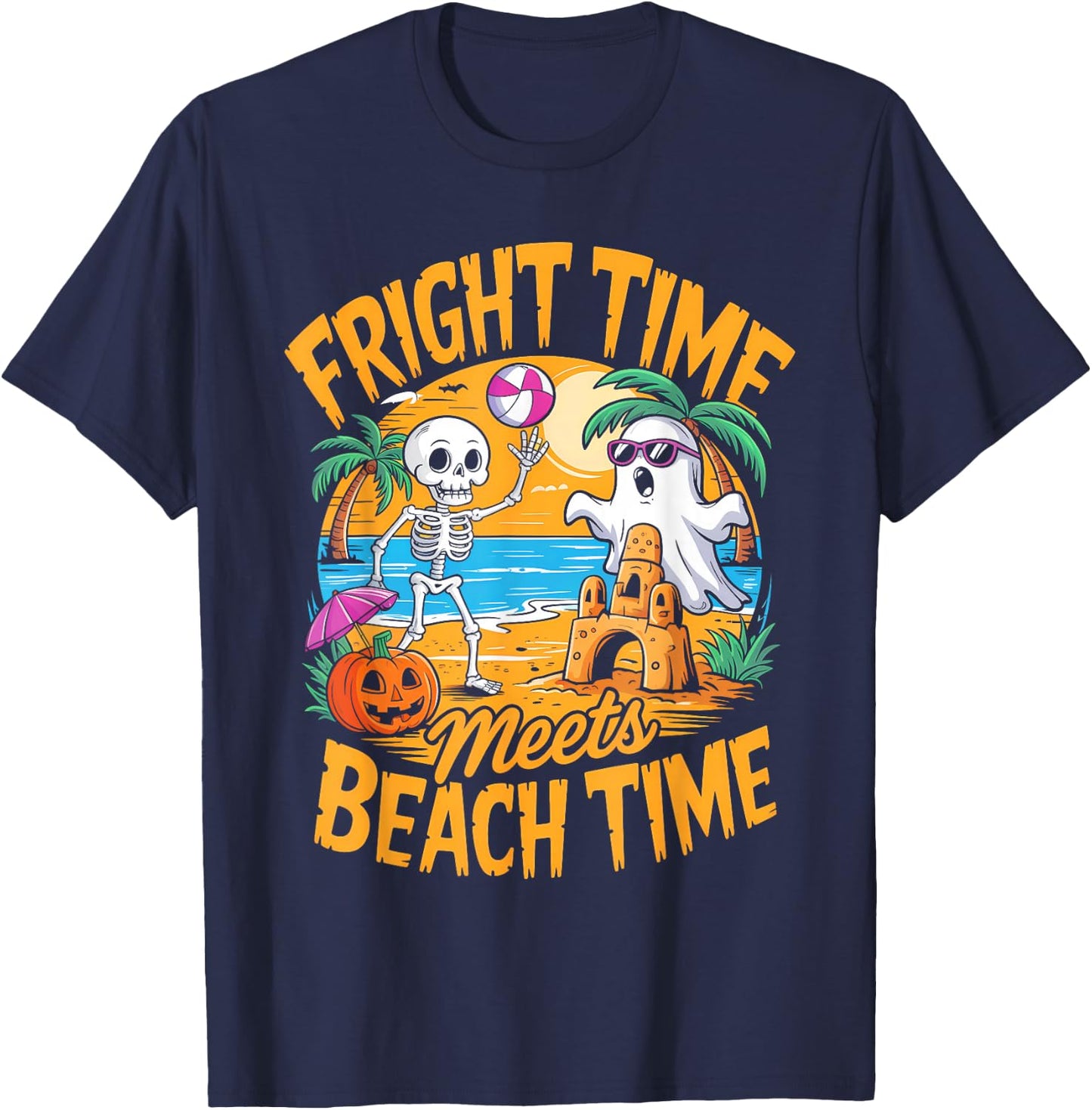 Cute Summerween Ghost Funny Beach Halloween T-Shirt - T-Shirt | Navy