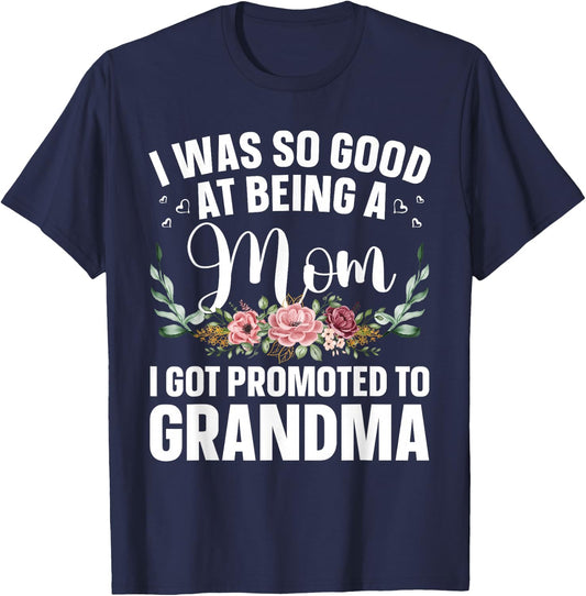 Grandma Art For Mom Women Grandmother Promoted To Grandma T-Shirt - T-Shirt | Navy