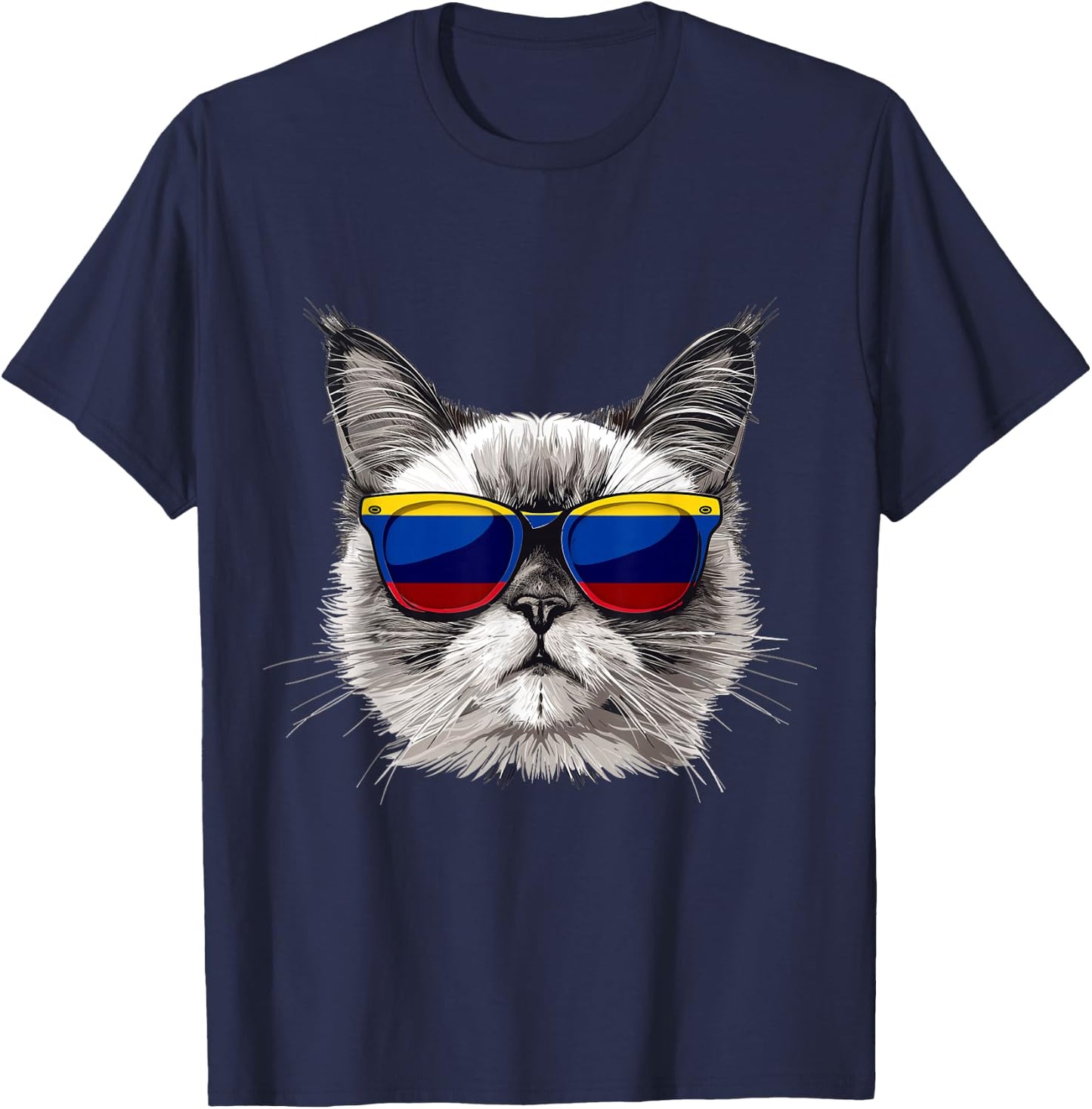 Colombia Flag Cat Mom Souvenirs Products Kitten Colombian T-Shirt - T-Shirt | Navy