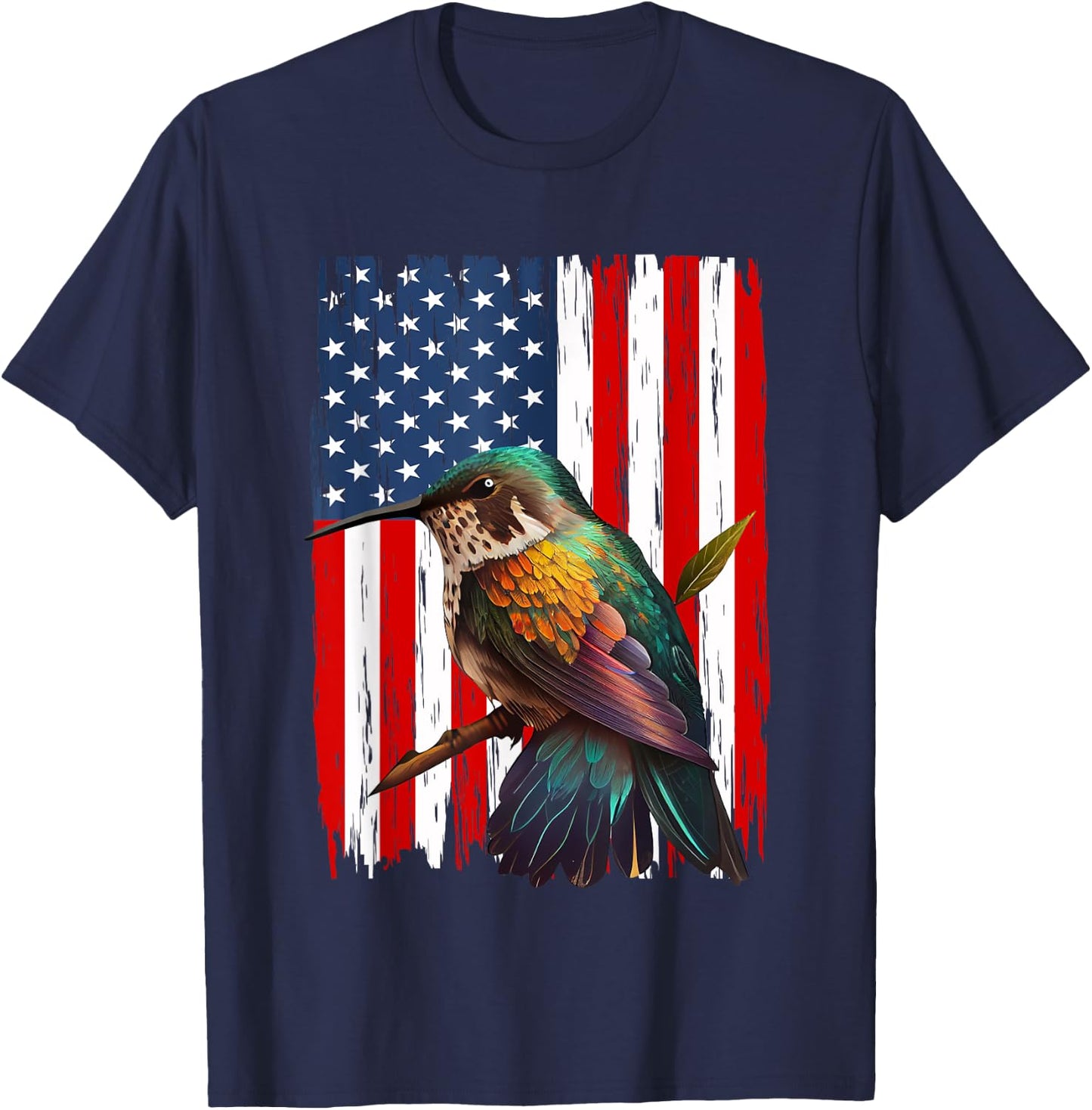 Hummingbird American Flag Bird Lover 4th Of July Men Women T-Shirt - T-Shirt | Navy