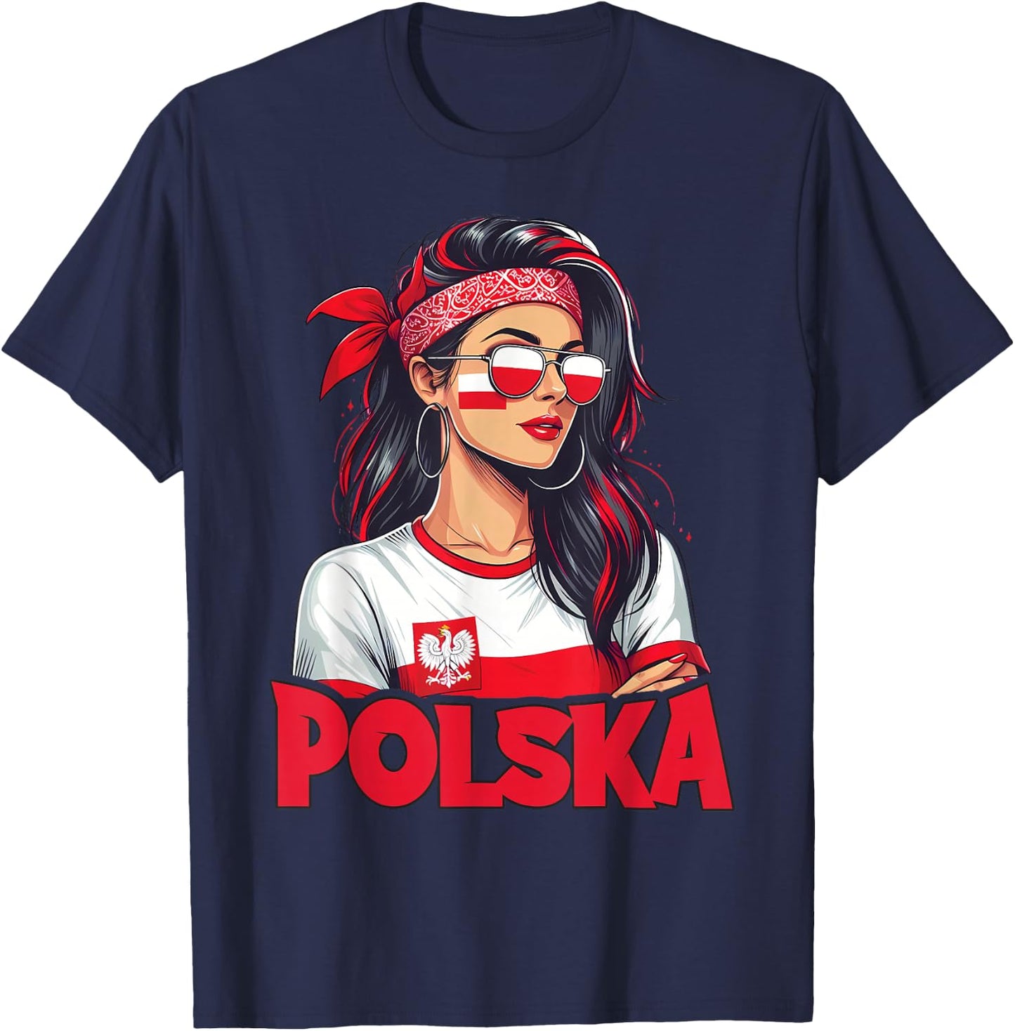 Poland Flag Woman Sunglasses Girls Polska T-Shirt - T-Shirt | Navy