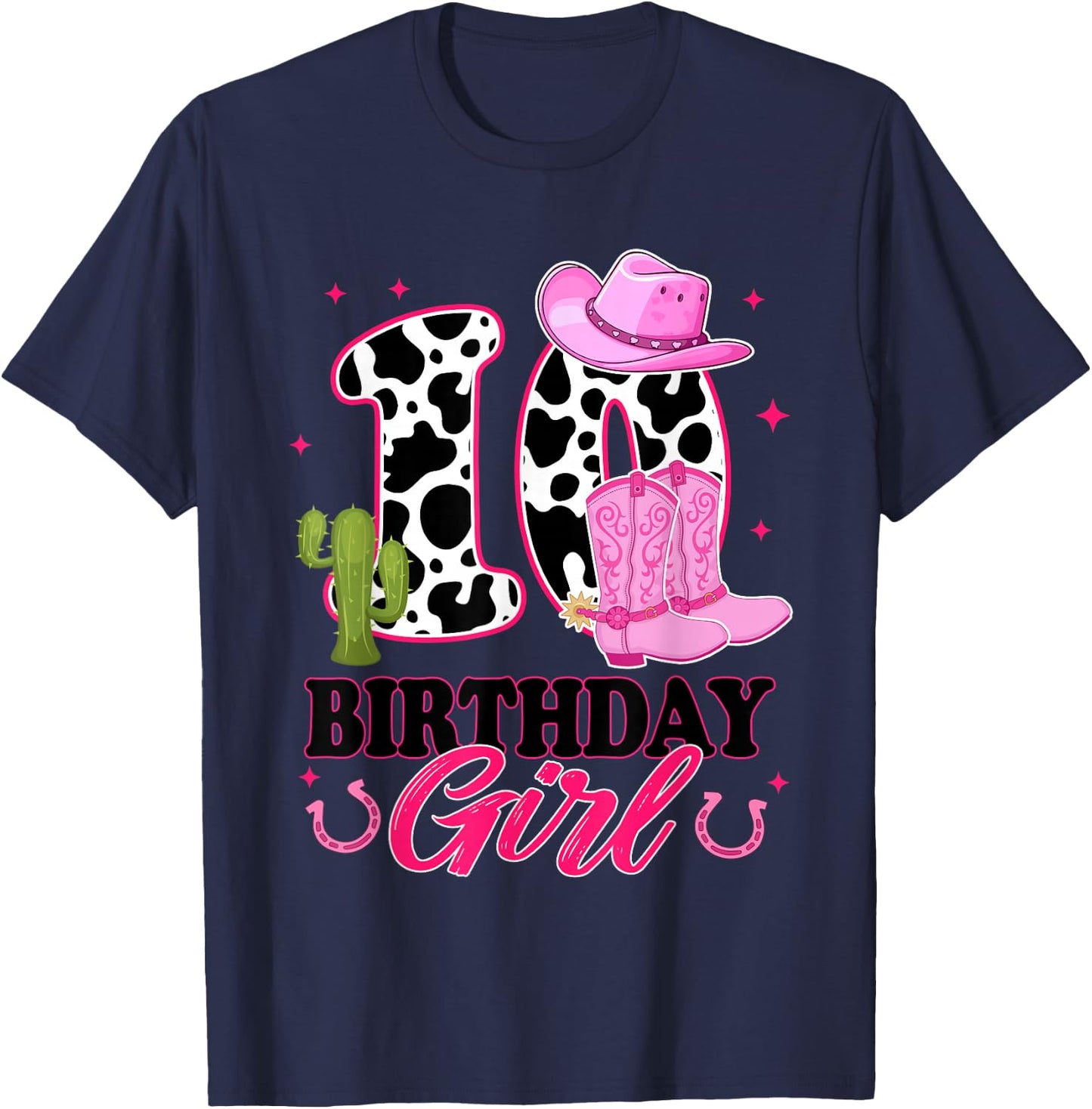 10th Birthday Girl Rodeo Western 10 Year Old Cowgirl T-Shirt - T-Shirt | Navy