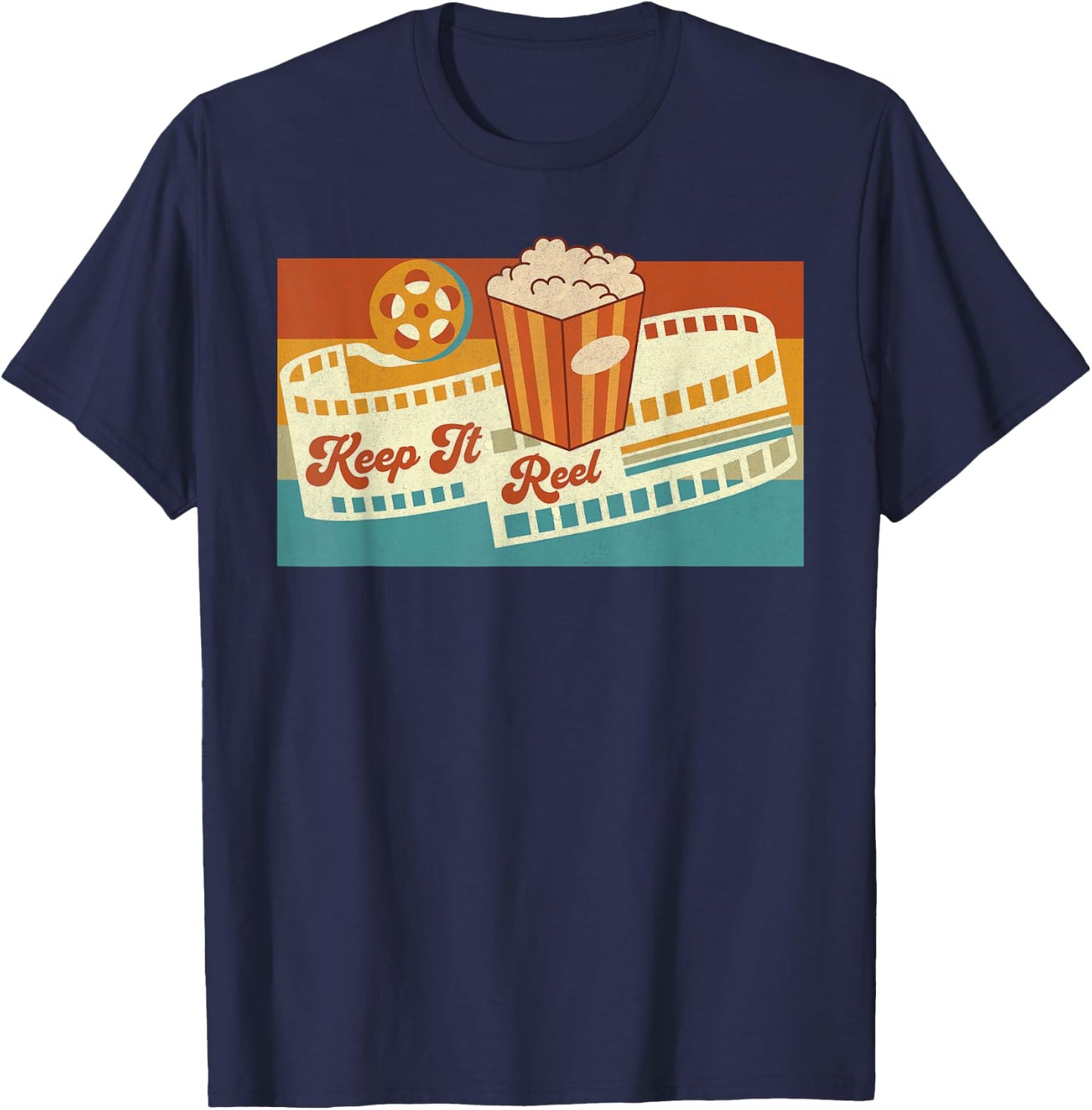 Keep It Reel Movie Theater Film Buff Cinephile Filmmaker 70s T-Shirt - T-Shirt | Navy