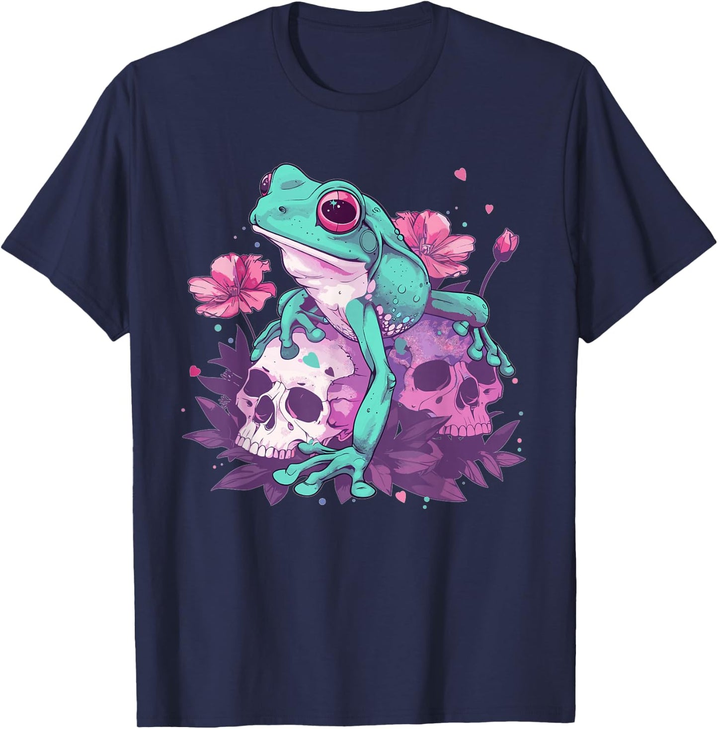 Cute Pastel Goth Frog , Small, Black T-Shirt - T-Shirt | Navy
