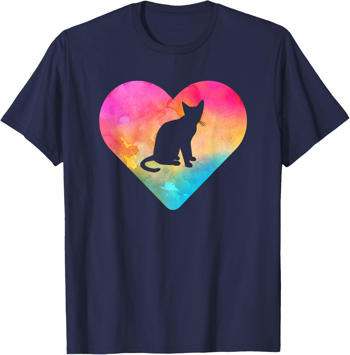 Women or Girls Cat Tie Dye Watercolor T-Shirt - T-Shirt | Navy