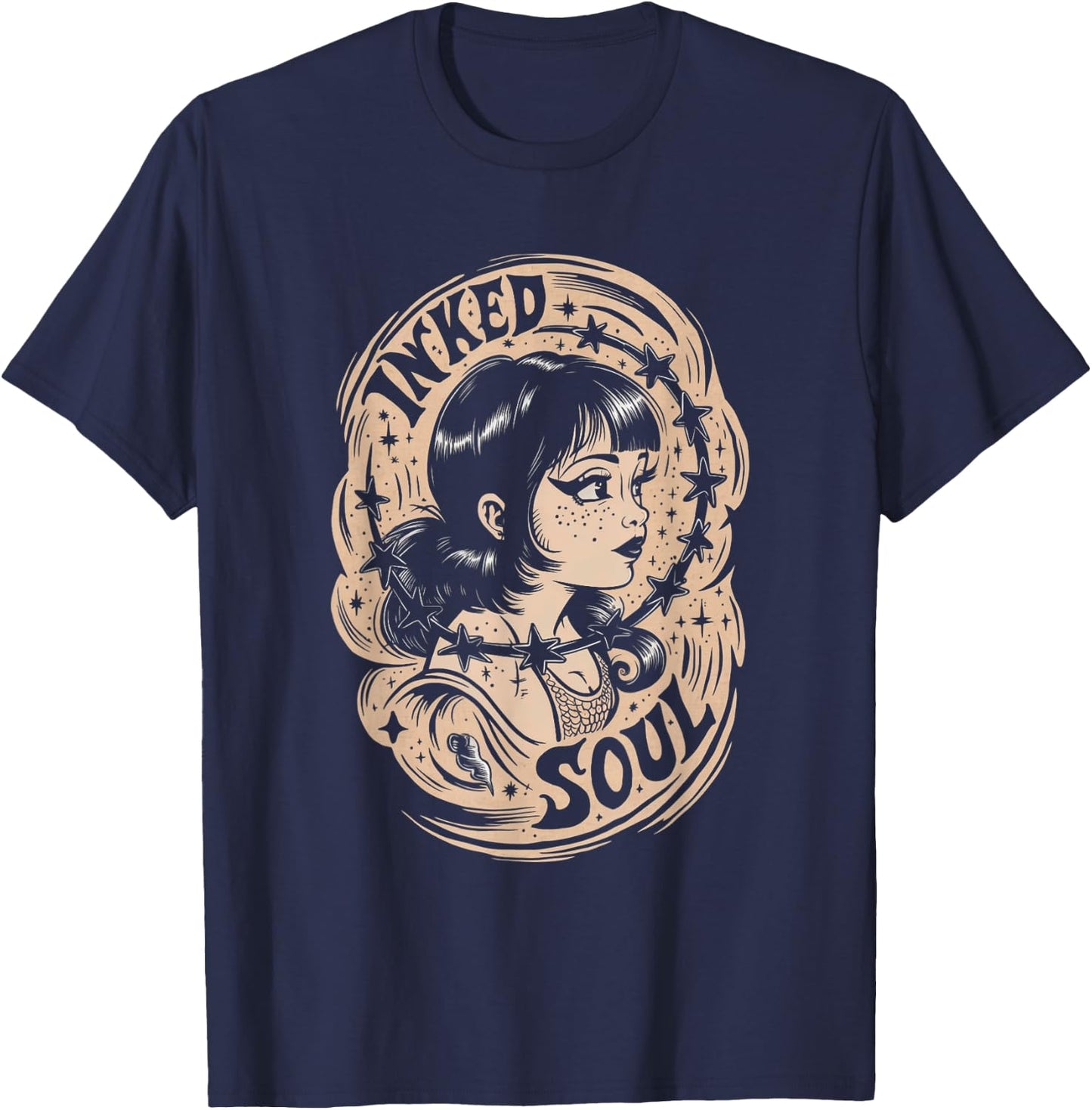 Inked Soul Vintage Tattoo Goth Girl T-Shirt - T-Shirt | Navy