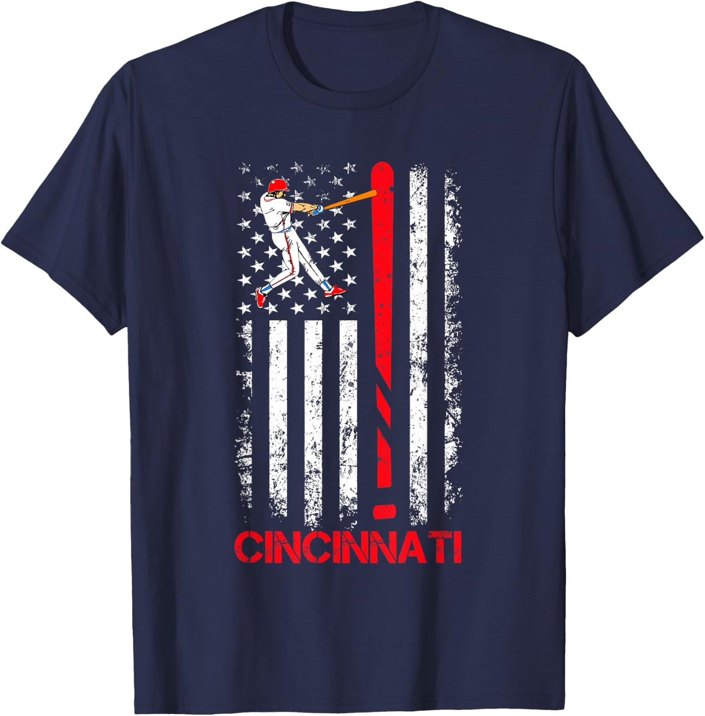 Vintage Cincinnati Baseball American US Flag Premium T-Shirt - T-Shirt | Navy