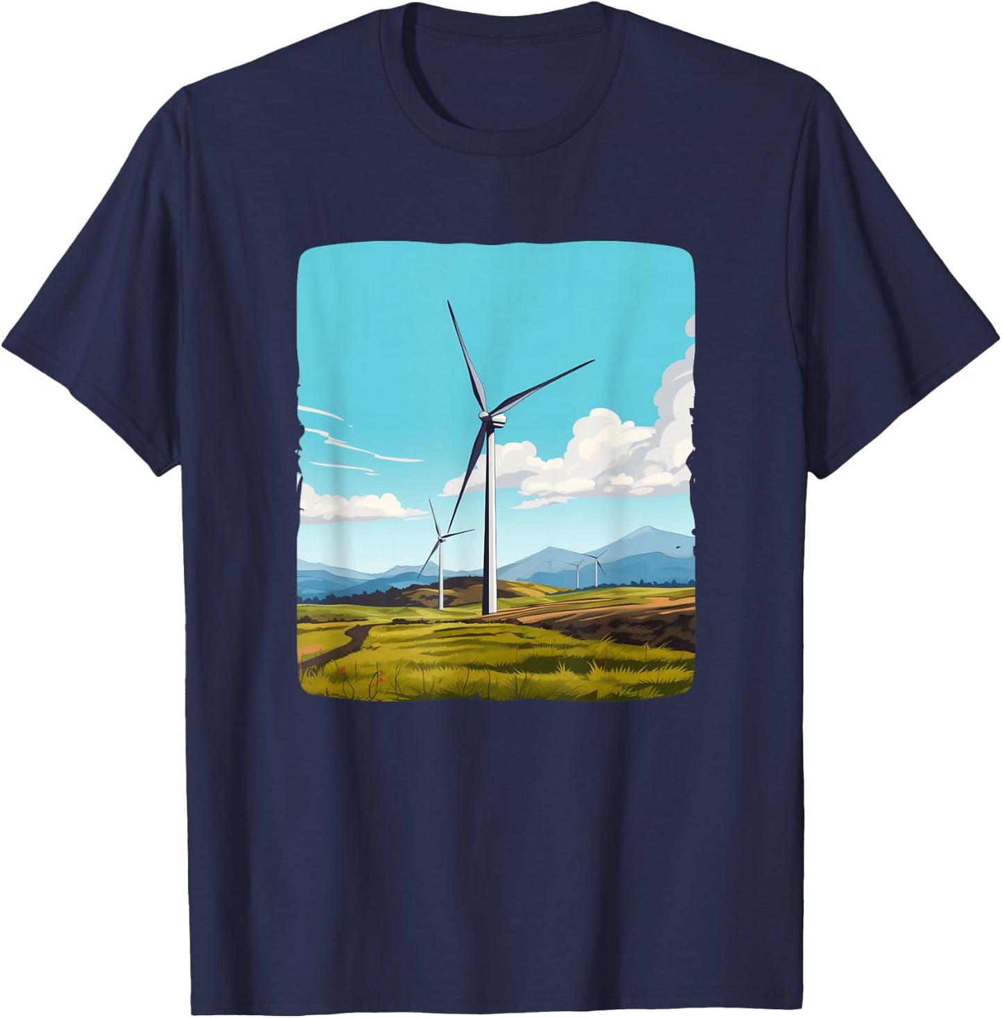 Nice meadow with wind turbine for boys and girls T-Shirt - T-Shirt | Navy