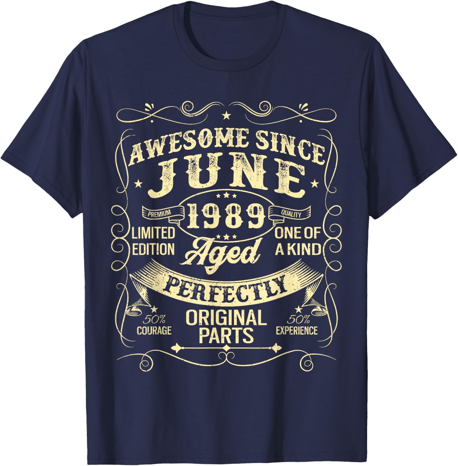 Awesome Since June 1989 Year Of Birth Birthday 1989 Vintage T-Shirt - T-Shirt | Navy