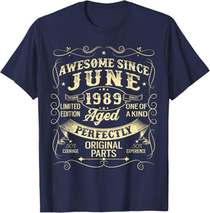 Awesome Since June 1989 Year Of Birth Birthday 1989 Vintage T-Shirt - T-Shirt | Navy