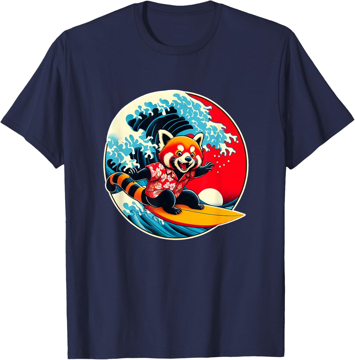 Great Wave Kanagawa Red Panda Surfing T-Shirt - T-Shirt | Navy